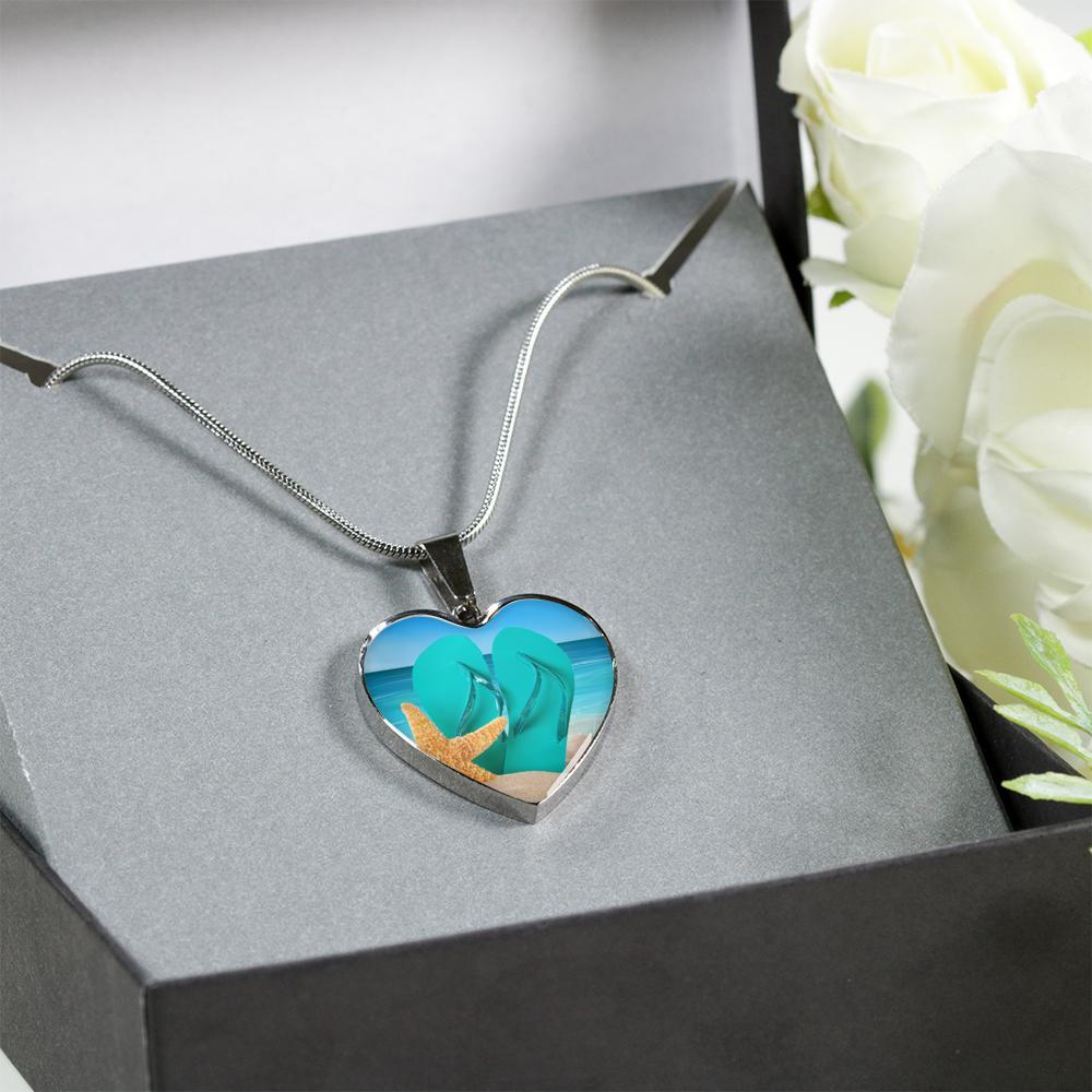 Life is Better In Flip Flops Heart Necklace & Bracelet Set - Beach Lover Jewelry for Women - Perfect for Summer Vacations, Beach Parties & Casual Outings