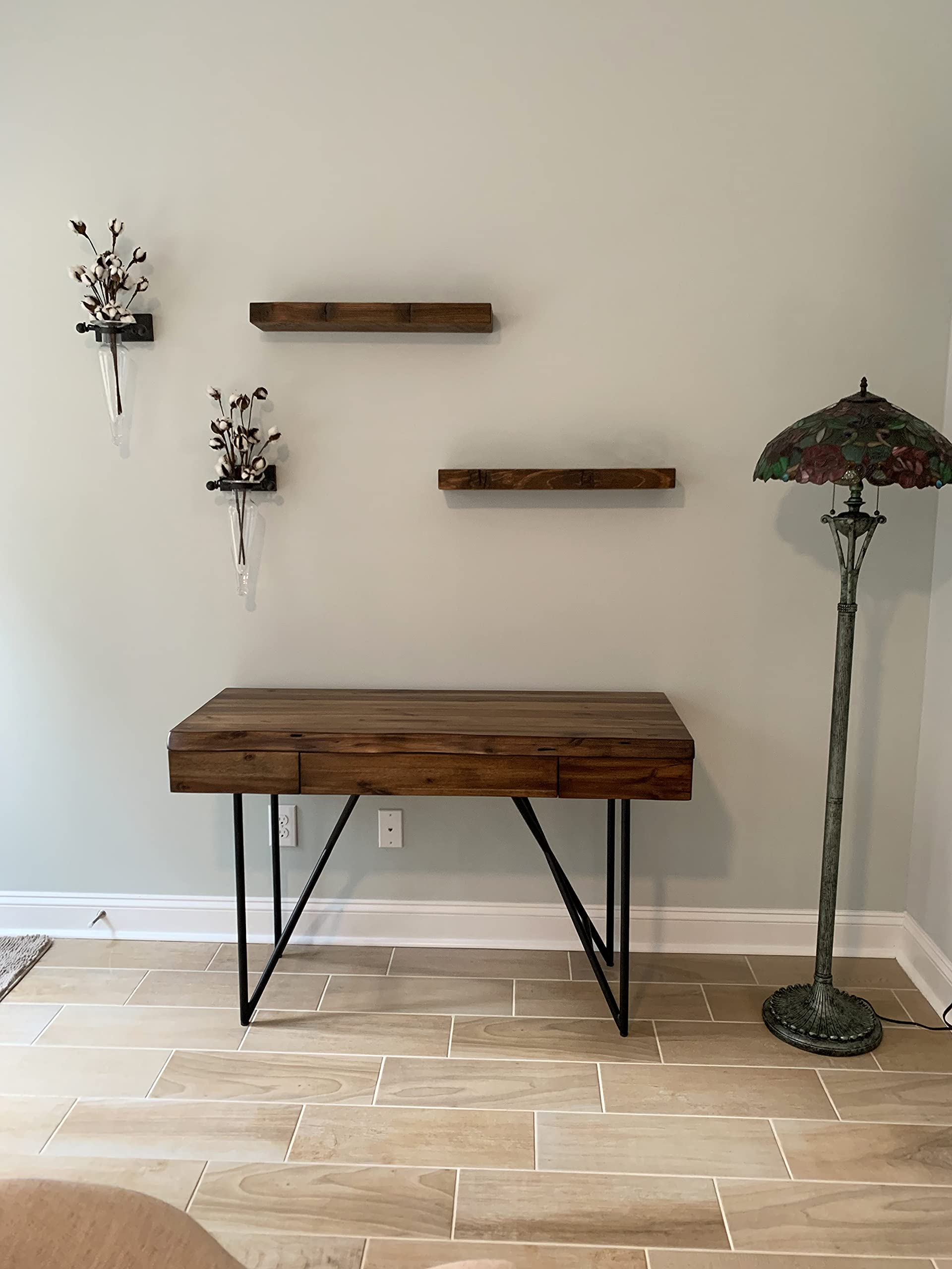 Joel's Antiques 24 Inch Floating Wall Shelves - Natural Solid Wood Rustic Bookshelves | Heavy Duty Easy Installation (24x9x2 Inches, Medium Brown) | Perfect for Bathroom Storage, Kitchen Decor & Living Room Display