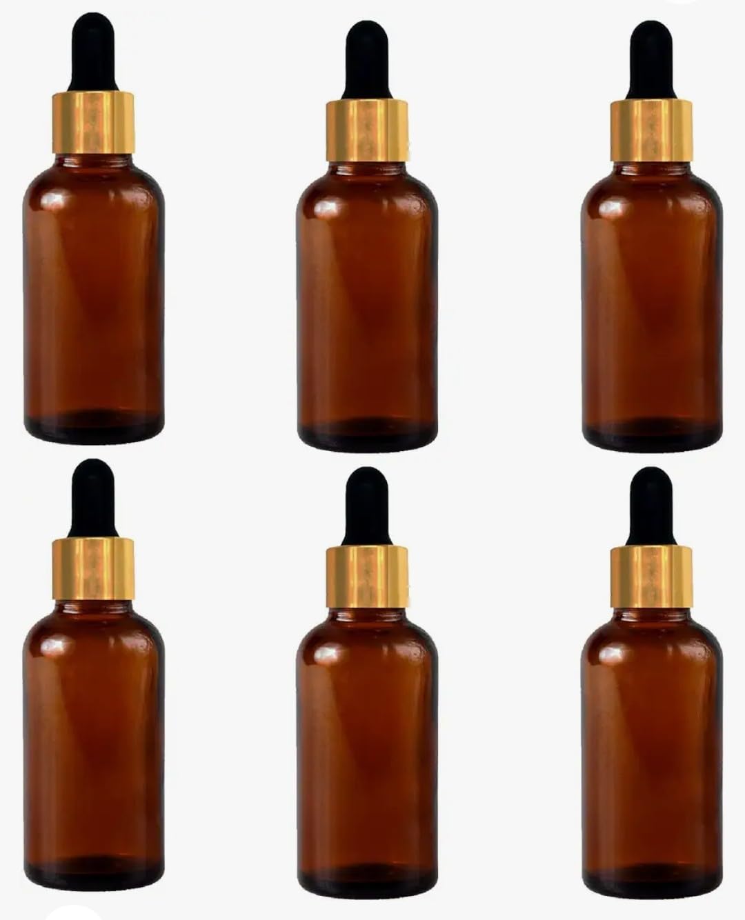 30ml Amber Glass Bottle with Dropper & Golden Ring - Refillable Essential Oil Bottles for DIY Perfumes, Aromatherapy, Skincare (Pack of 6) | Perfect for Travel, Gifts & Home Use