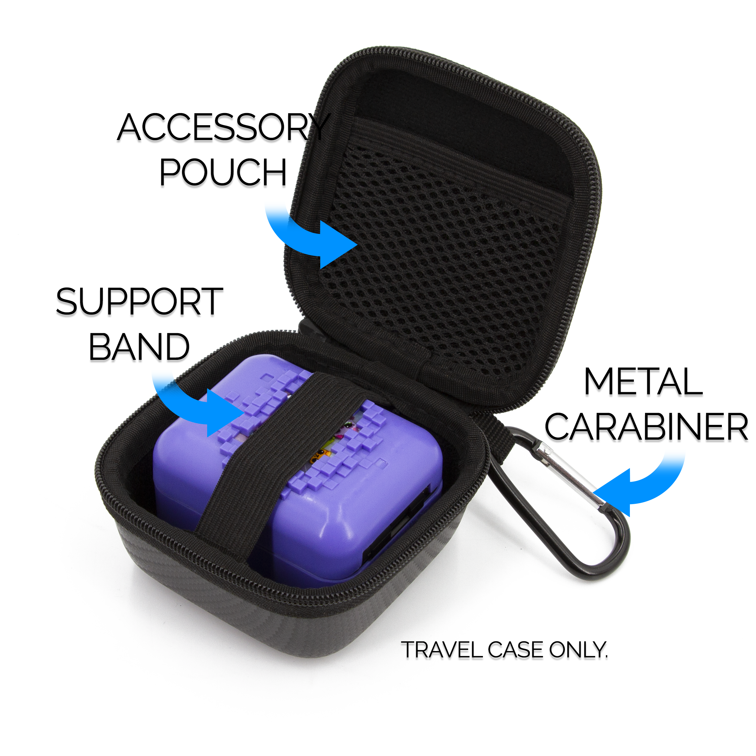 CASEMATIX Hard Shell Travel Case for Bitzee Interactive Digital Pet - Durable Protective Cover with Carabiner Clip (Black) - Perfect for Travel, School & Playdates