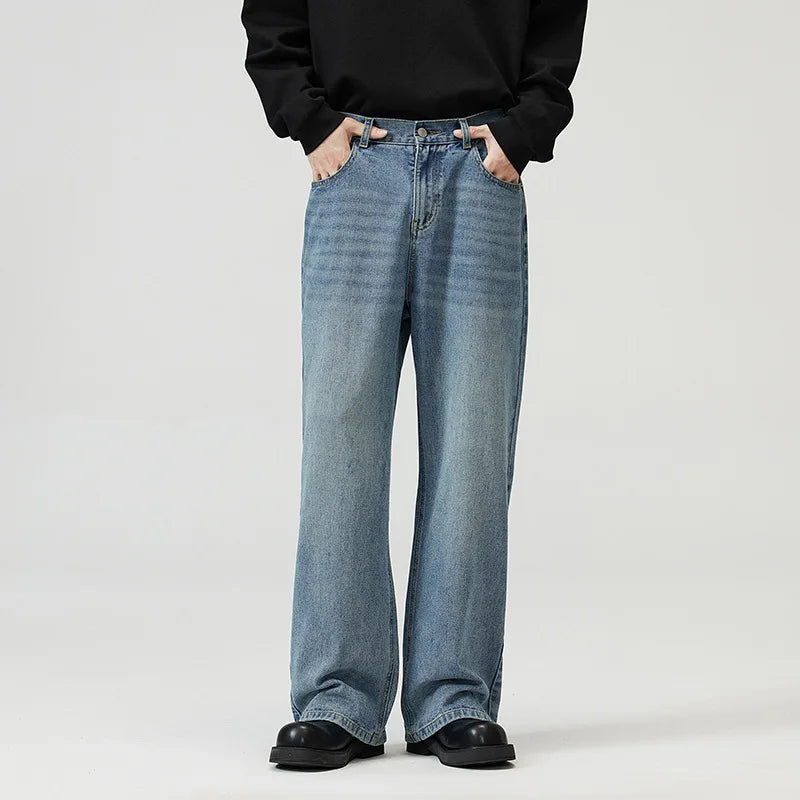 Men's Straight Leg Denim Jeans - Loose Fit Casual Pants for Men, Solid Color American Style Trousers | Spring 2025 Collection | Perfect for Everyday Wear, Office & Weekend Outings (Style 9W1548)