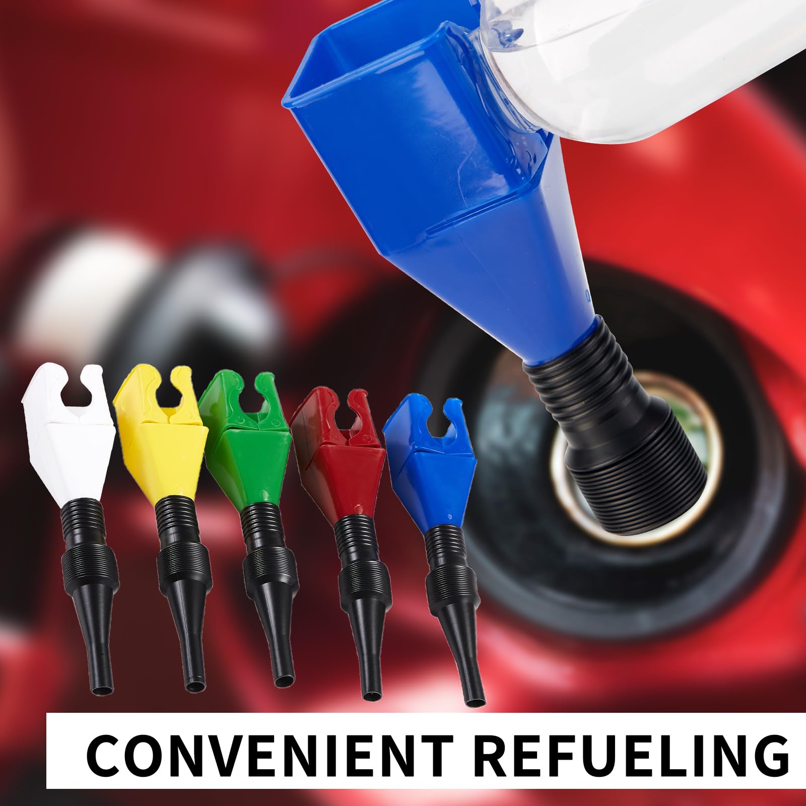 5Pcs Retractable Automotive Fuel Funnel - Flexible Draining Tool with Universal Plastic Snap Clasp for Cars, Motorcycles & ATVs | Oil Change, Fluid Transfer & Maintenance Accessory