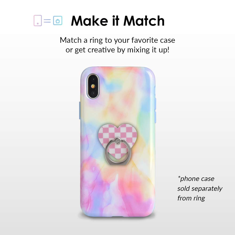 VELVET CAVIAR Phone Grip Ring Holder - Adjustable Finger Stand for iPhone 14/13/12, Samsung Galaxy S23/S22, Most Smartphones - Pink Checkered Heart Design (Perfect for Selfies, Video Calls & Secure Grip)