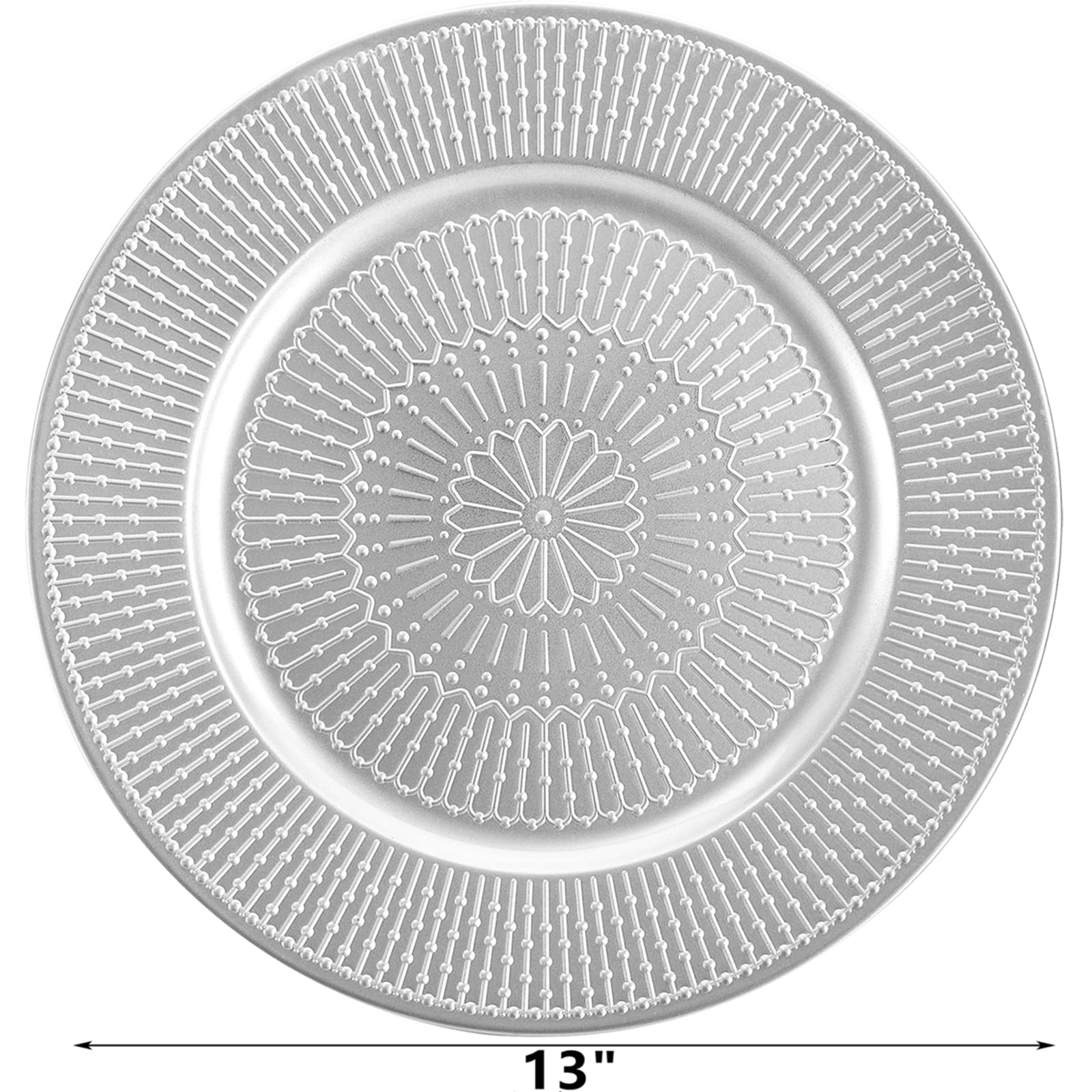 12 Pack Silver Charger Plates - 13 Inch Beaded Elegant Dinner Plates for Wedding, Party, Holiday & Special Events - Perfect for Table Decor, Buffet Serving & Formal Dining Settings