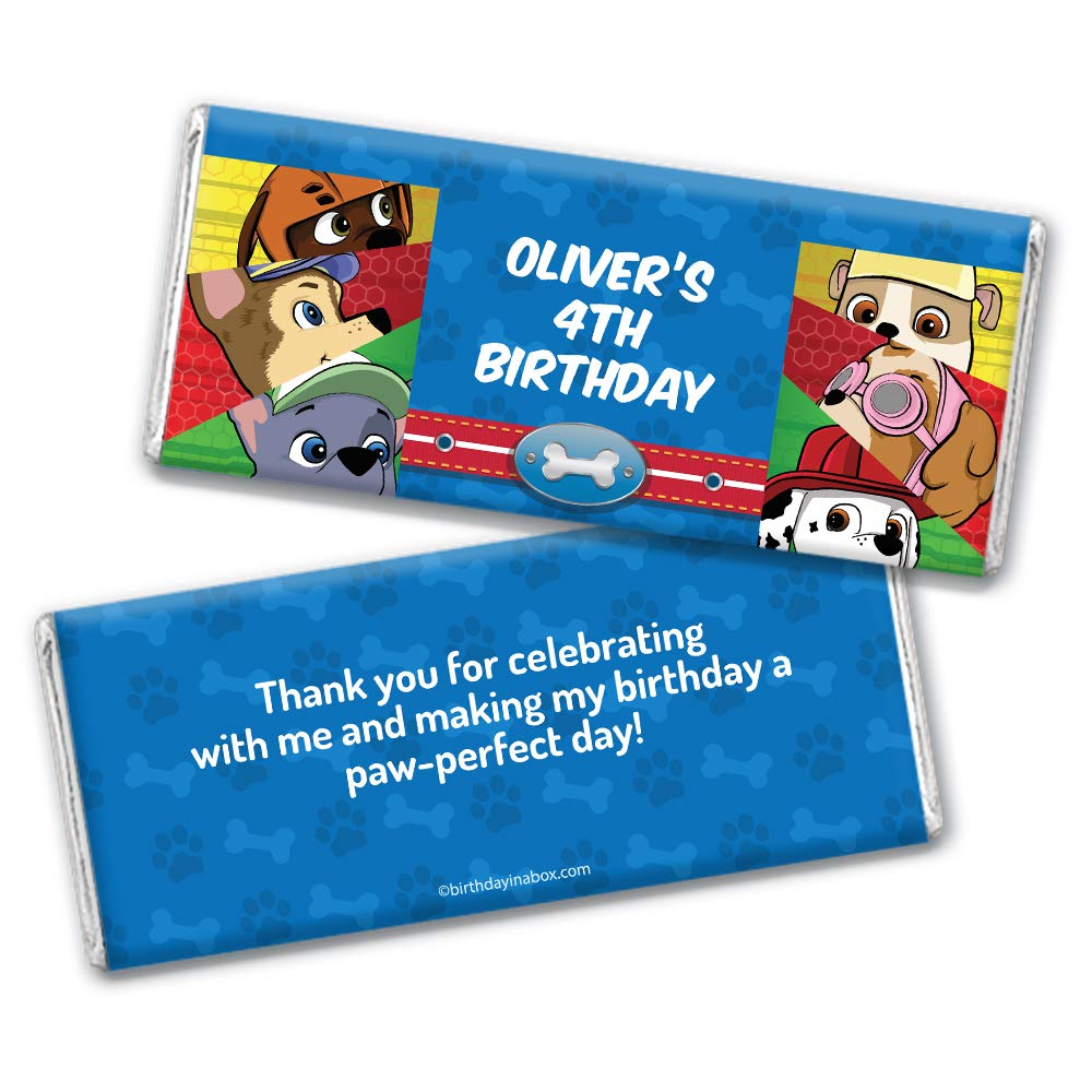 Paw Command Personalized Kids Birthday Chocolate Bars (24 Pack) - Custom Party Favors for Paw Patrol Themed Birthday Celebrations
