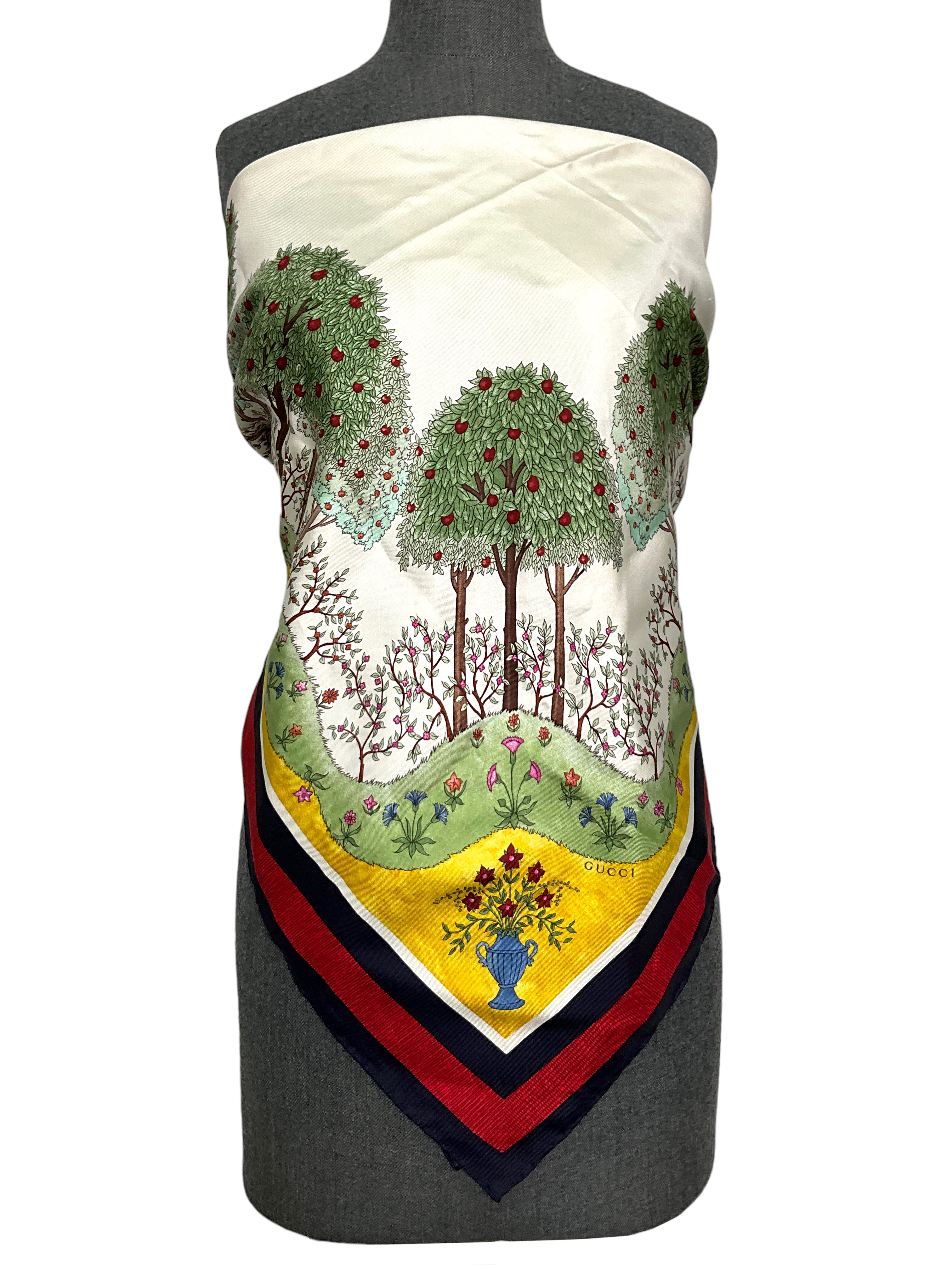 Gucci Floral Vittorio Accornero Apple Tree Silk Scarf - Luxury Fashion Accessory for Women, Elegant Gift for Her | Perfect for Parties, Weddings & Special Occasions