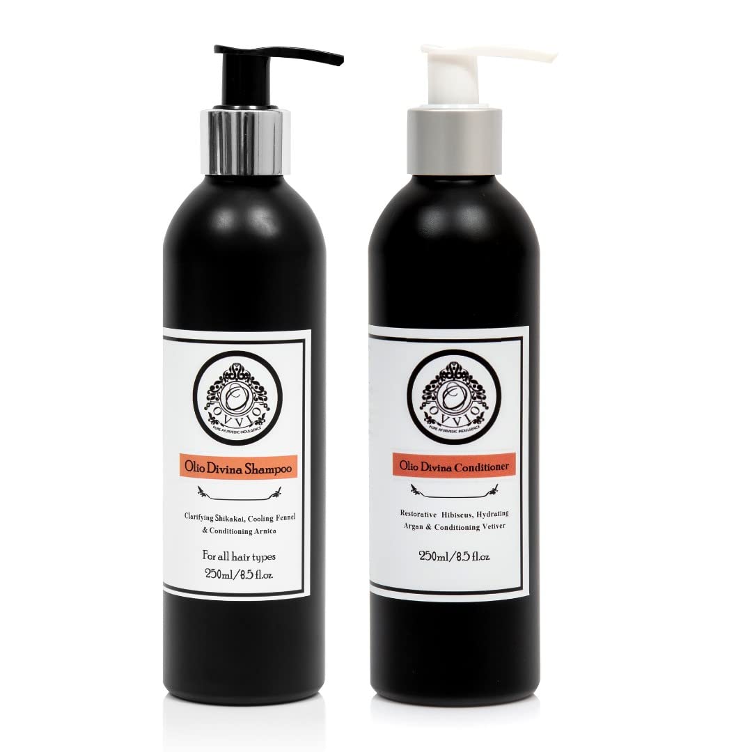Olio Divina SLS Free Shampoo & Conditioner Set for Hair Loss Treatment - Natural Botanical Formula for Dry Damaged Hair Repair - Perfect for Daily Hair Care and Scalp Nourishment