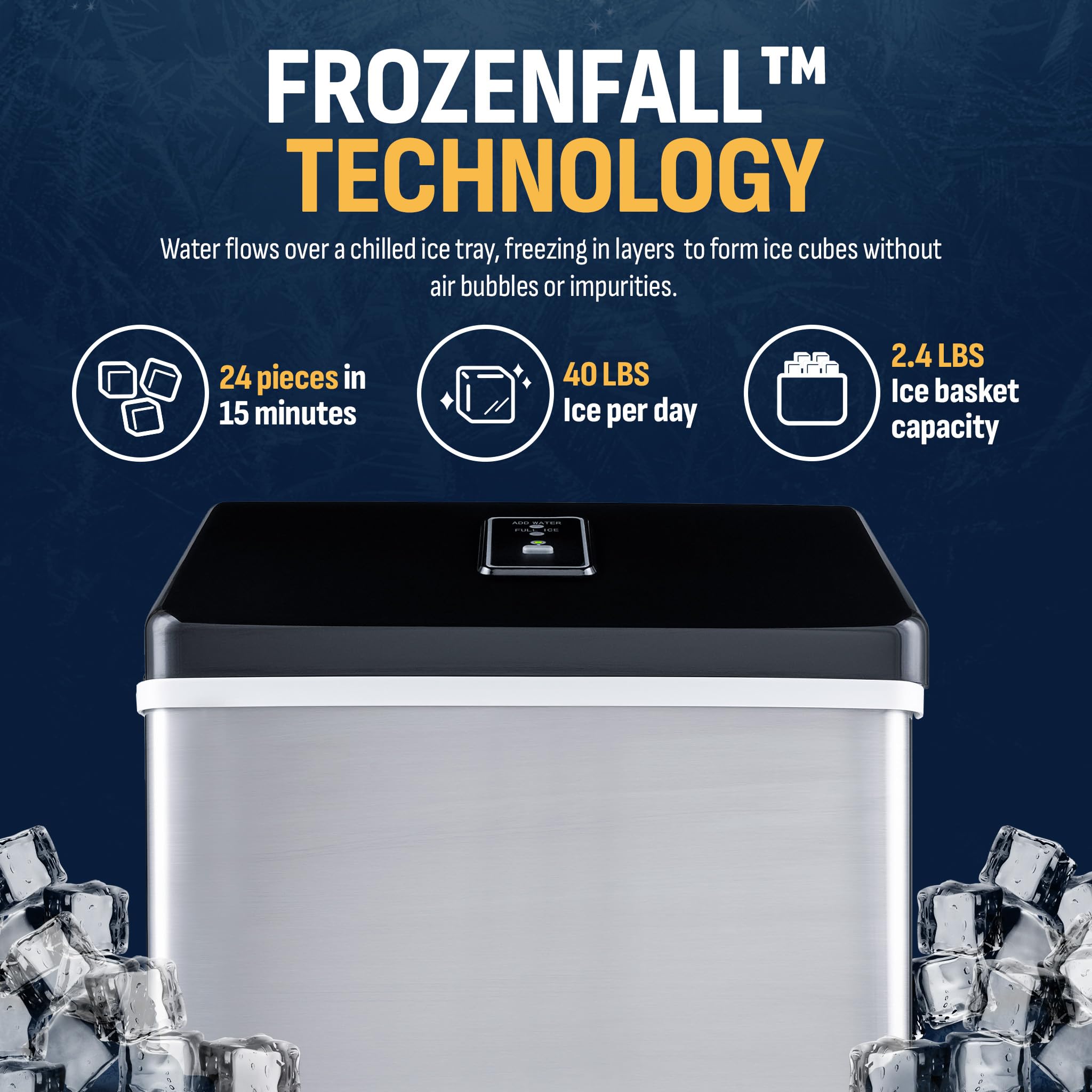 Newair Silver Countertop Ice Maker Machine - Fast 15-Minute Ice Cube Production, Compact & Automatic for Home, Kitchen, Office, Bar - Perfect for Cocktails, Parties, and Daily Use