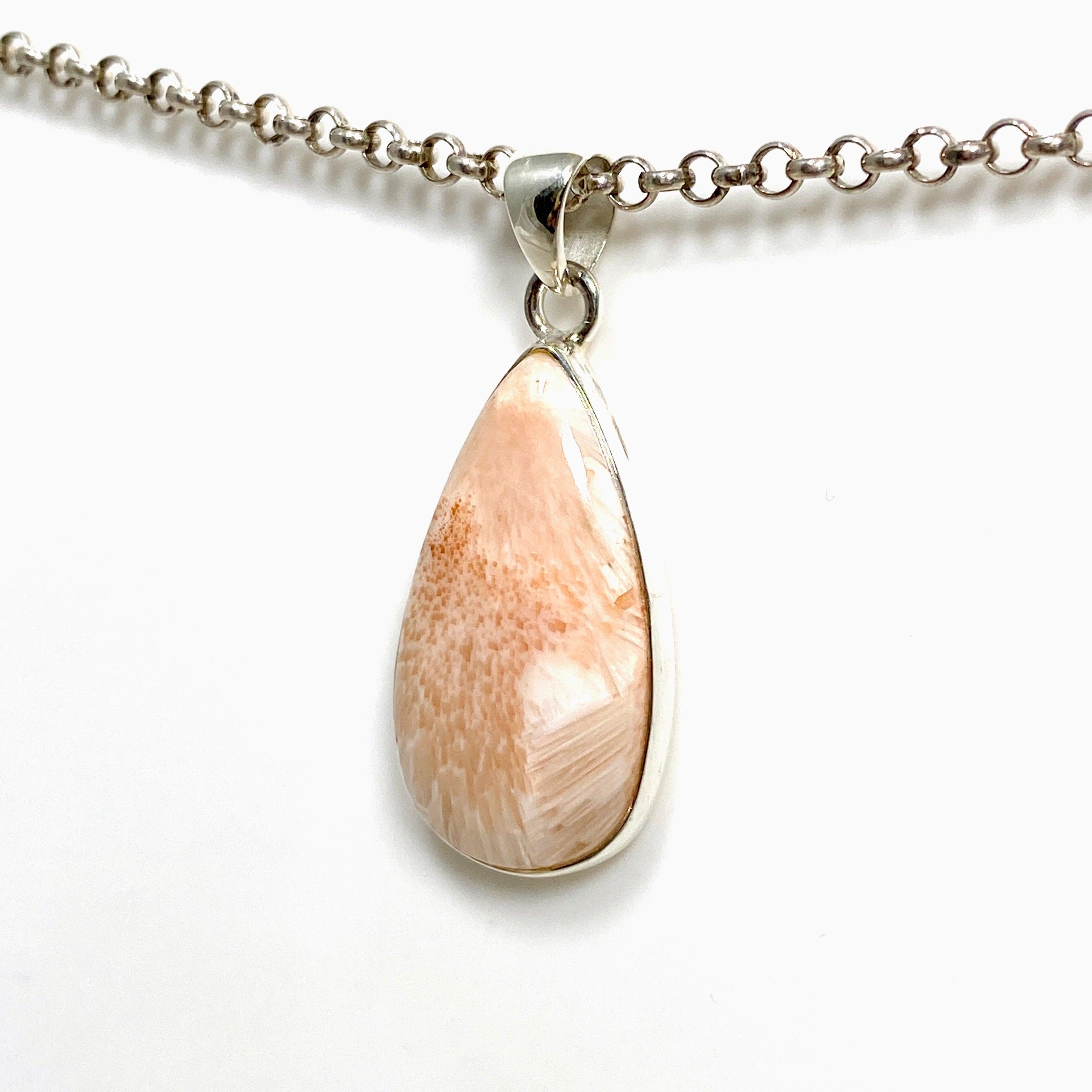 Natural Peach Scolecite Teardrop Pendant Necklace - Healing Crystal Jewelry for Women - Perfect for Meditation, Energy Balancing & Spiritual Gifts