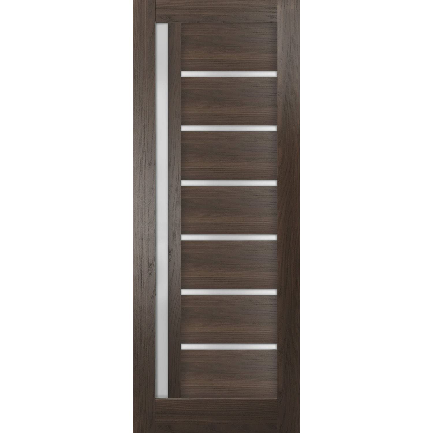 SARTODOORS 24x80 Inch Frosted Glass Slab Barn Door Panel - Quadro 4088 Chocolate Ash Finish | Solid Wood Construction | Perfect for Bedroom Closets, Pantries & Room Dividers | Smooth Sliding Pocket Door System