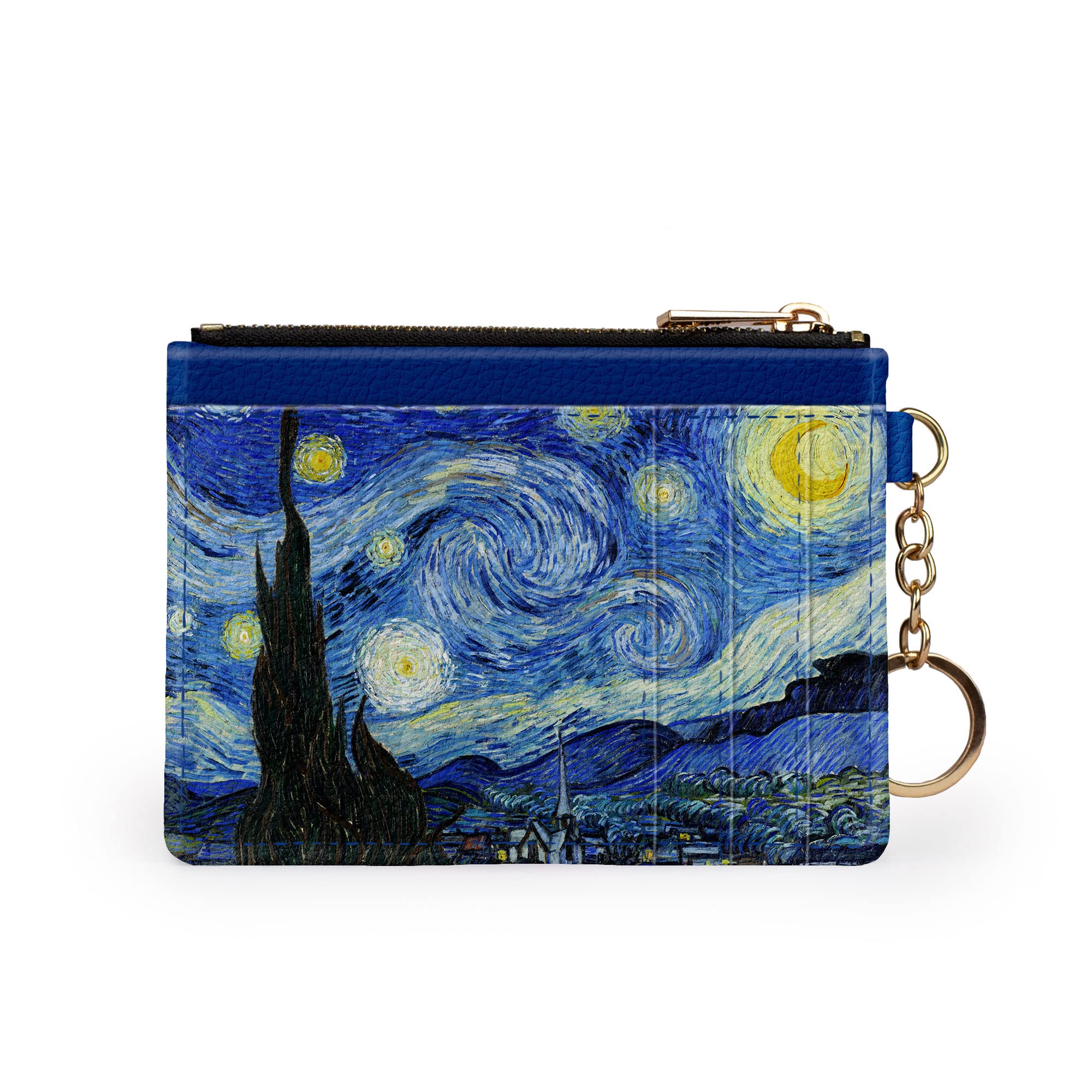 Monarque RFID Blocking Keychain Wallet - Van Gogh Starry Night Design - Slim & Secure Card Holder for Travel, Commuting & Everyday Use