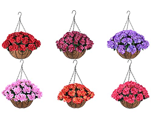 12'' Artificial Hanging Basket with Red Silk Begonia & Geranium Flowers - Outdoor/Indoor Decor for Patio, Lawn, Garden & Summer Parties
