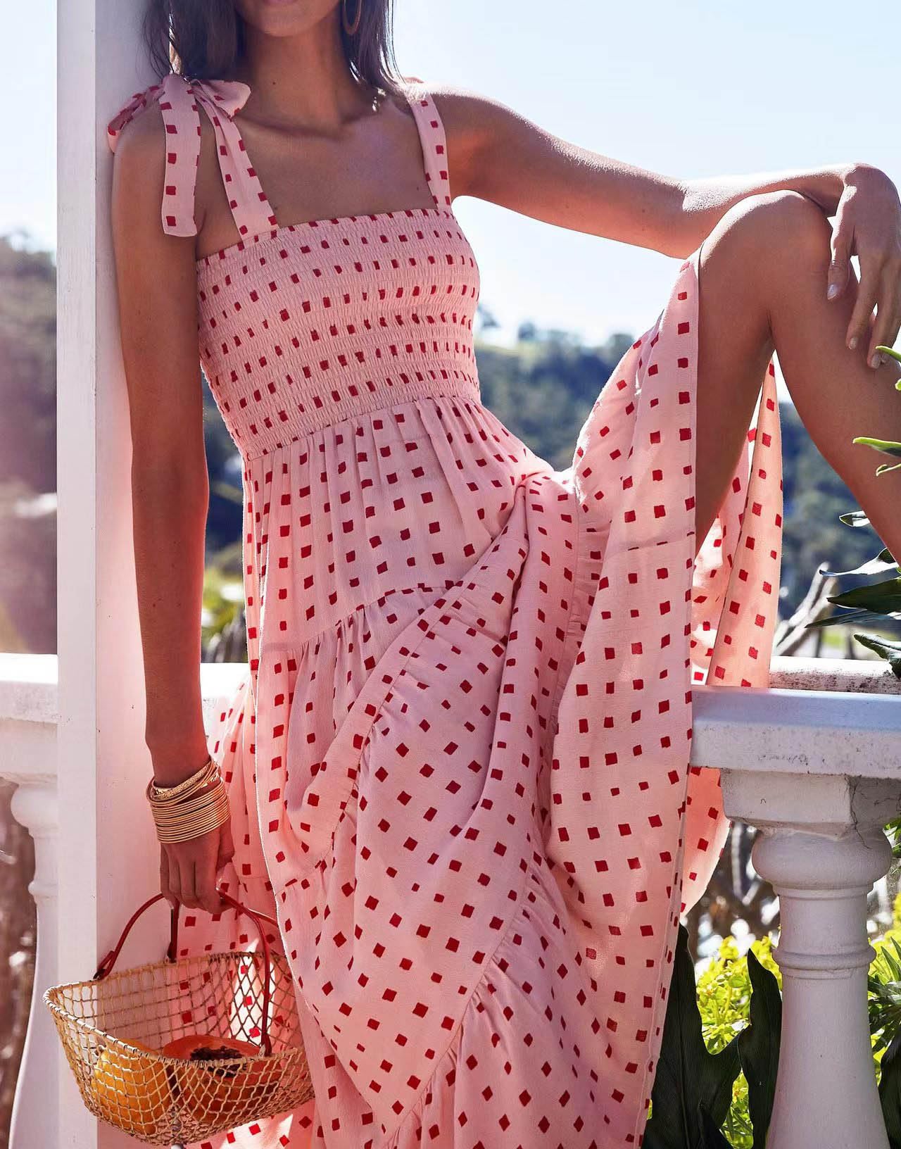 2024 Women's Floral Print Boho Maxi Dress - Spaghetti Straps, Ruffled A-Line Design for Beach Vacation, Summer Party & Casual Outings