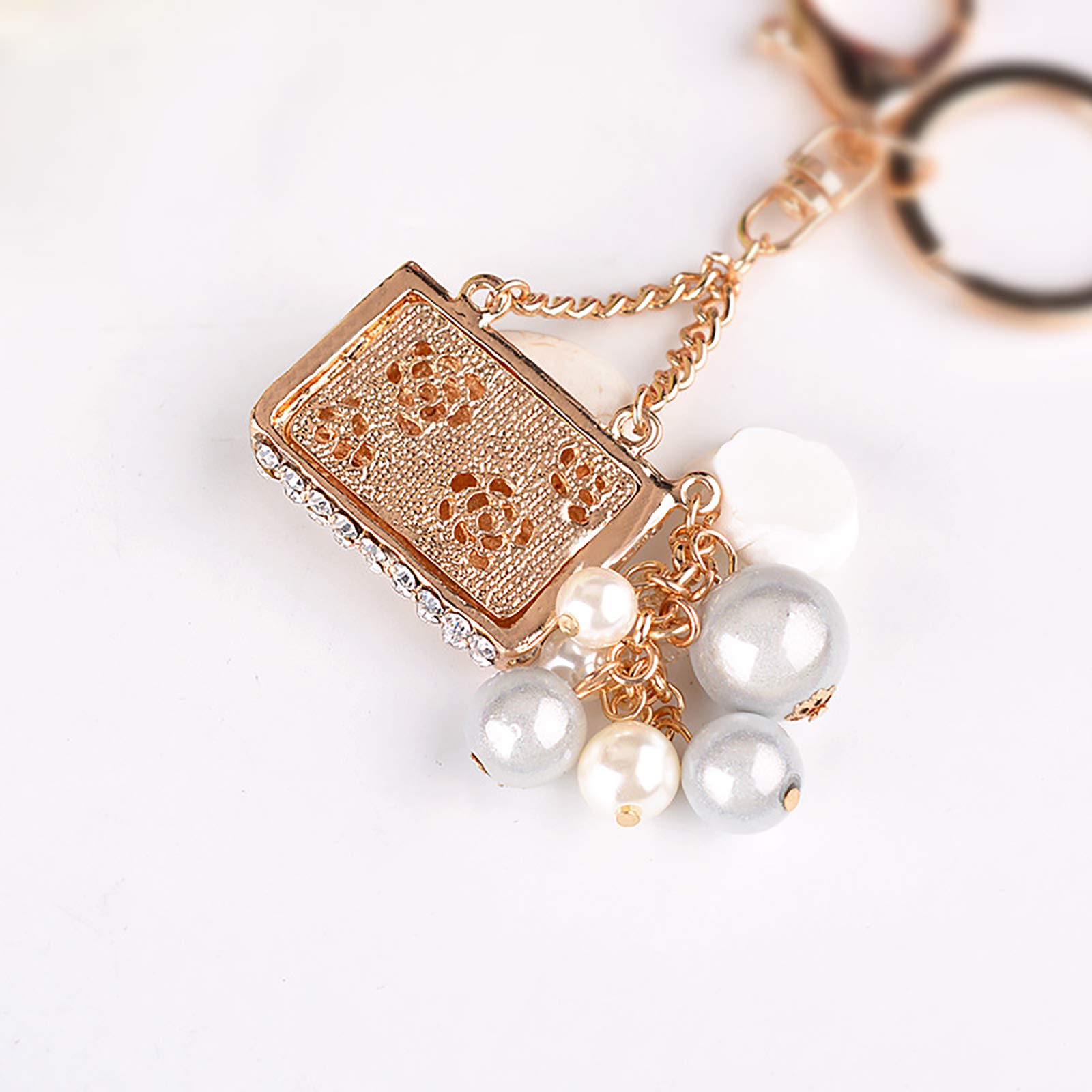 Sparkling Rhinestone Handbag Keychain - Elegant Crystal Pearl Keyring for Women & Girls | Perfect Purse Charm, Car Key Decoration & Gift Idea for Parties, Weddings, Daily Use