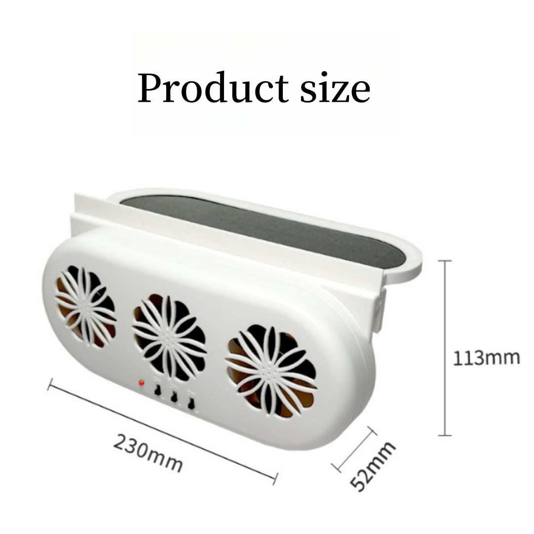 2024 Upgraded Solar Car Ventilation Fan - 3 Air Outlet Solar Powered Window Exhaust Fan for Most Vehicle Models (White) | Keep Your Car Cool & Fresh During Parking & Road Trips