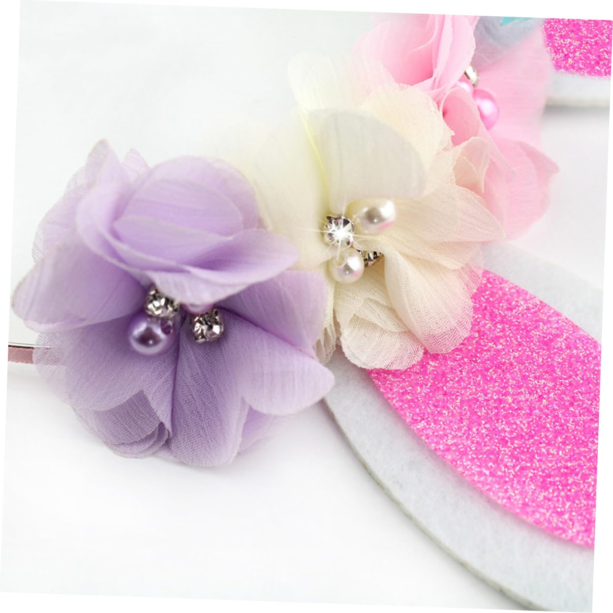 Beavorty Bunny Ears Headband for Kids - Soft Non-Fading Rabbit Ear Hairband with Flowers, Easter Party Favors, Photo Props - Perfect for Easter Celebrations, Spring Photoshoots & Costume Parties