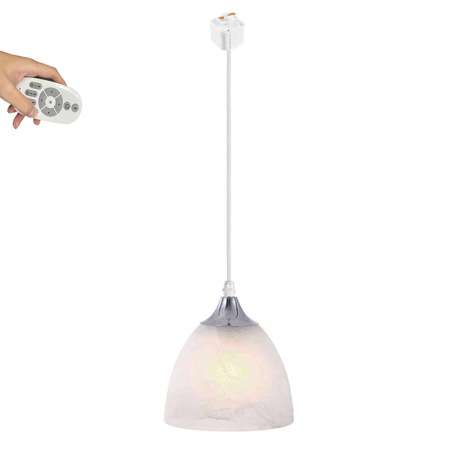 Kiven Modern Remote Control Pendant Light with Juno Track System - Stepless Dimming LED Fixture with Frosted White Glass Shade - Customizable Hanging Light for Restaurant, Bar, Kitchen Island & Dining Room Lighting
