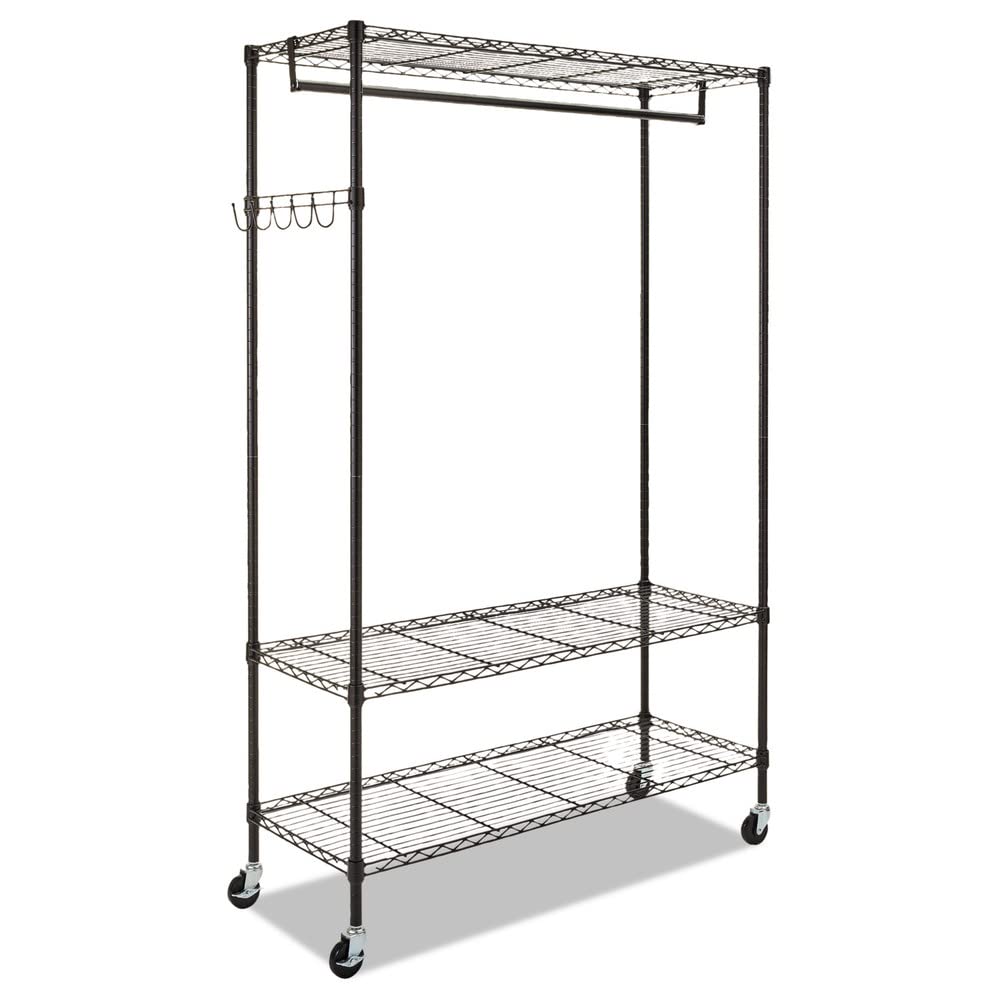 Alera Black Wire Shelving Garment Rack - Heavy Duty Clothes Storage Organizer for Closet, Laundry Room & Retail Store Display