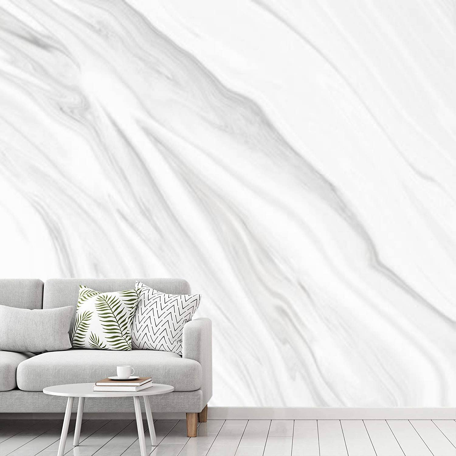 Self-Adhesive Marble Peel and Stick Wallpaper - Elegant White Silver Gray Abstract Ink Design, Removable Contact Paper for Bedroom, Living Room, Home Decor | Perfect for Accent Walls, Furniture Makeover & Rental Apartment Decorating
