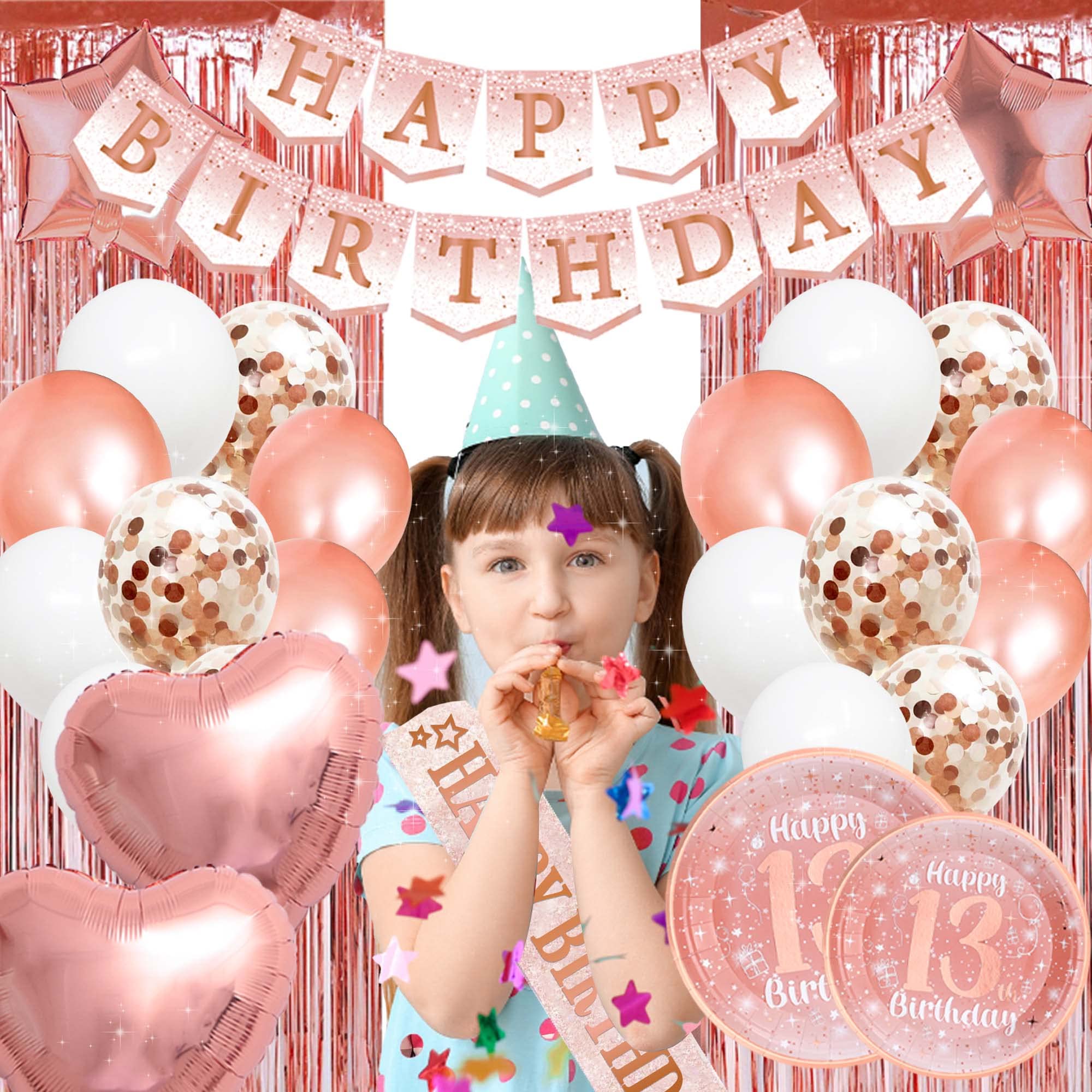 Rose Gold 13th Birthday Party Decorations for Girls - Happy Birthday Banner, Balloons, Backdrop | Perfect for Teen Birthday Celebrations, Sweet 16 Parties & Special Occasions