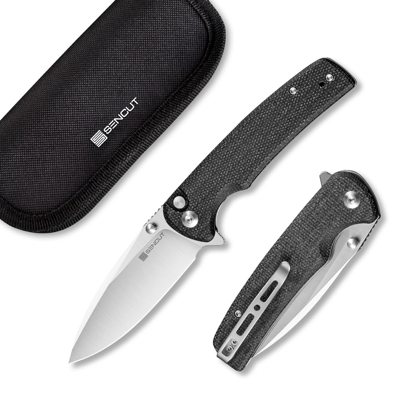 SENCUT Sachse Folding Pocket Knife - 9Cr18MoV Satin Blade, Black Micarta Handle, Button Lock, Clip for EDC | Compact Everyday Carry Knife for Men & Women | Perfect for Camping, Hiking, Survival & Outdoor Activities | Gift Idea S21007-1