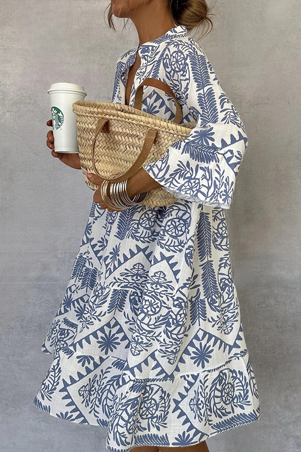 Stylish Printed V-Neck Bell Sleeve Mini Dress for Women | Flowy Summer Party Outfit | Perfect for Date Night, Beach Vacation & Casual Wear