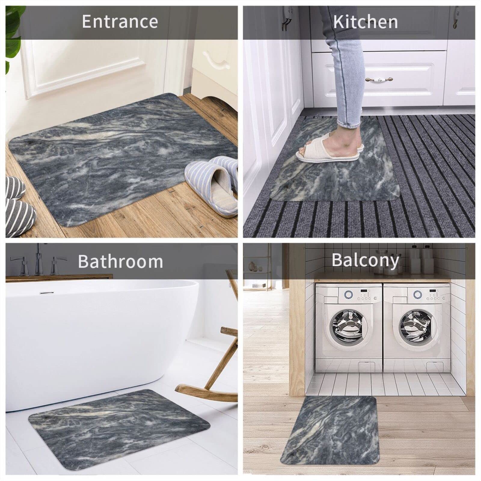 Marble Print Non-Slip Bathroom Rug - Super Soft Microfiber Bath Mat, Water Absorbent & Washable (15.7x23.5 Inch) - Perfect for Bathroom, Kitchen & Entryway Floor Decor