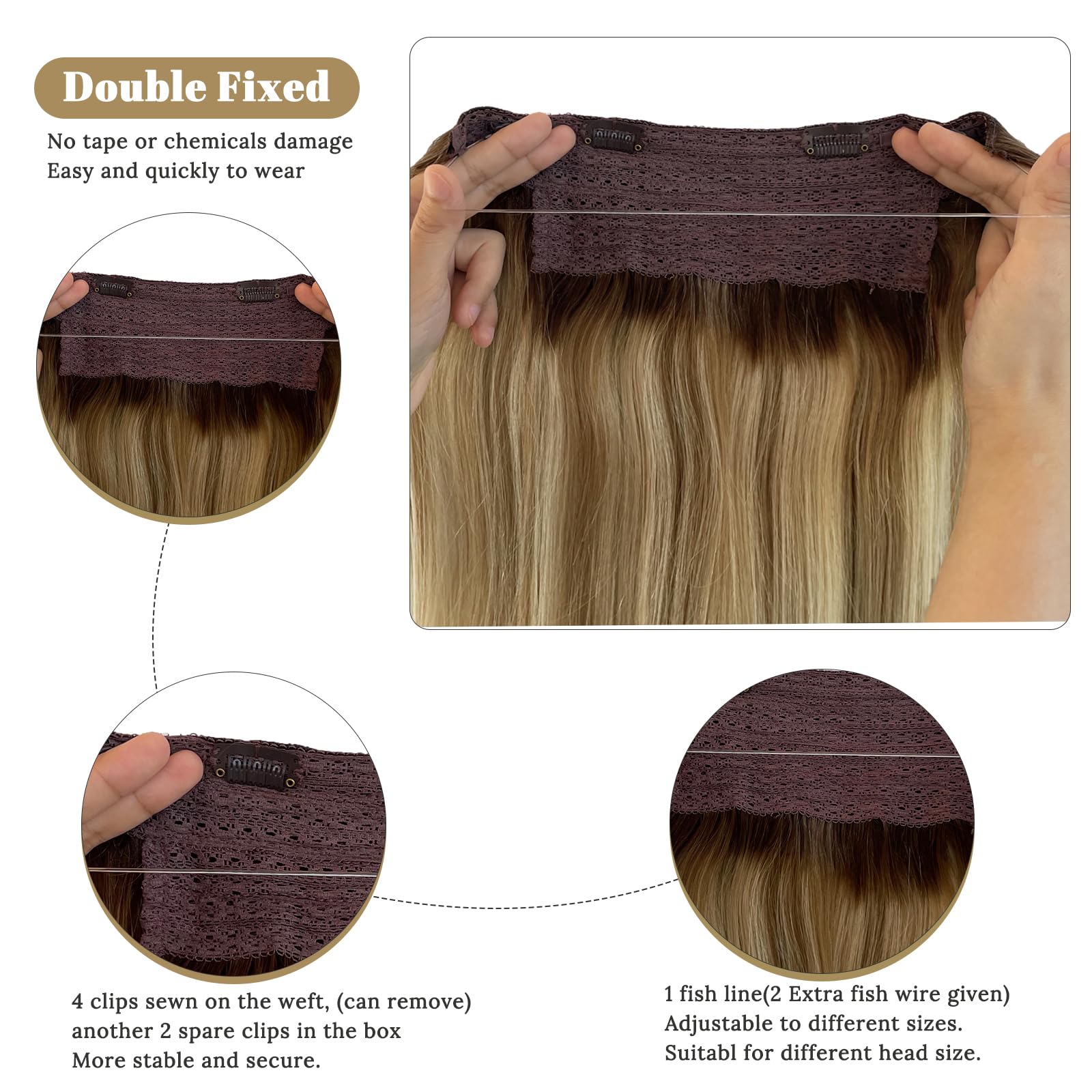 Halos Hair Extensions 22 Inch 100g - Blonde Highlights & Platinum Blonde Remy Human Hair | Balayage Ombre Ash Brown | Invisible One-Piece Flip-In Extensions for Everyday Wear & Special Occasions