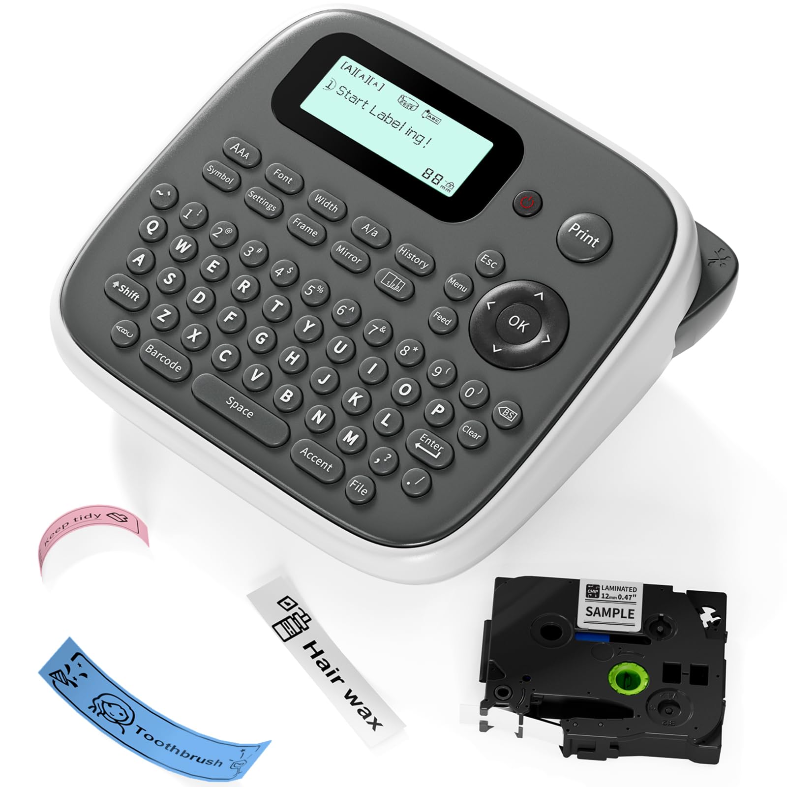D210S Portable Label Maker Machine with Keyboard & Type-C Charging - Includes Tapes for Home, Office & School Organization - Perfect for File Folders, Storage Bins, School Supplies & Office Equipment Labeling