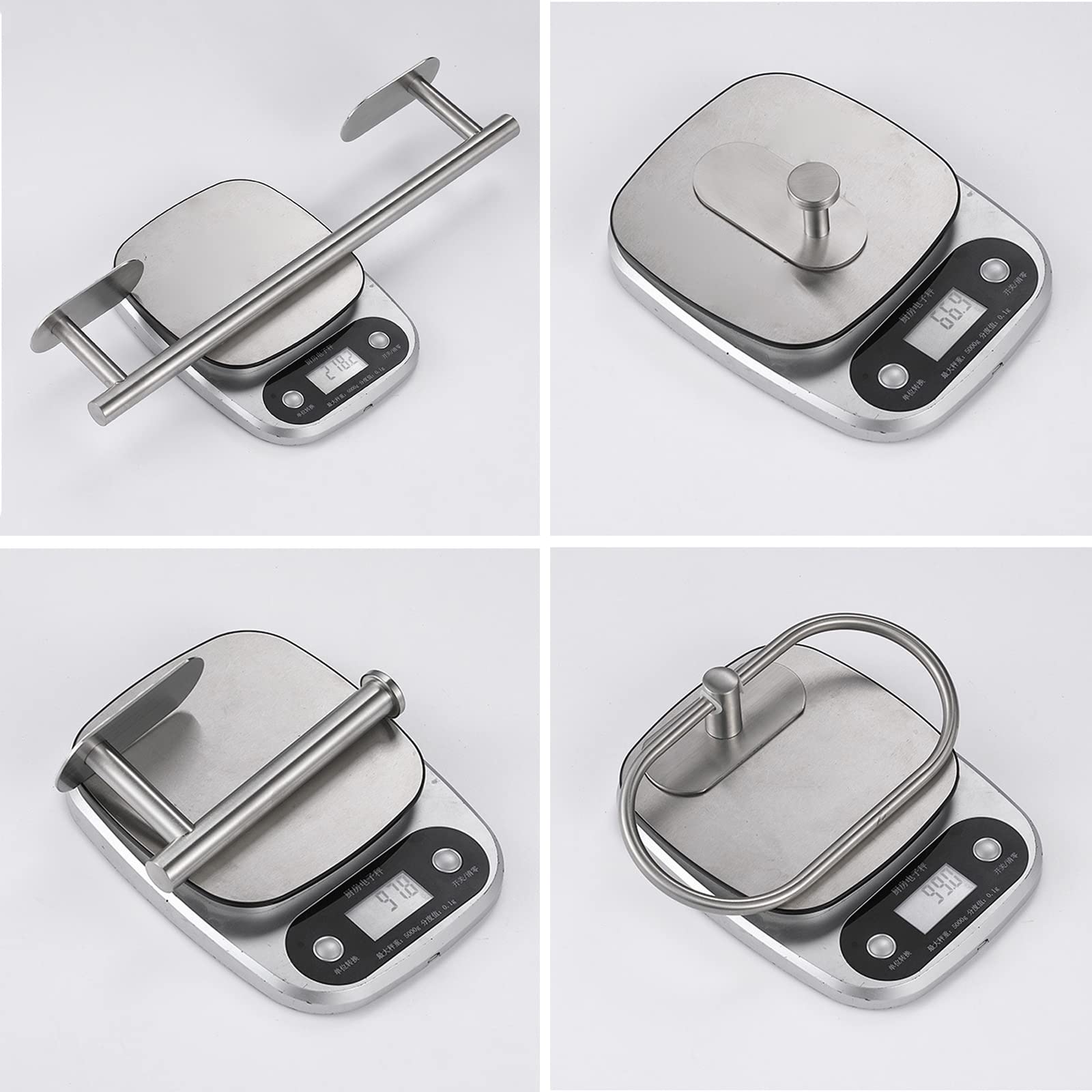 4-Piece Bathroom Accessories Set - 304 Stainless Steel Toilet Paper Holder, Towel Rack, Towel Ring & Robe Hook - Wall Mounted No Drilling Hardware in Brushed Nickel Finish - Perfect for Modern Bathrooms, Powder Rooms & Guest Bath Decor