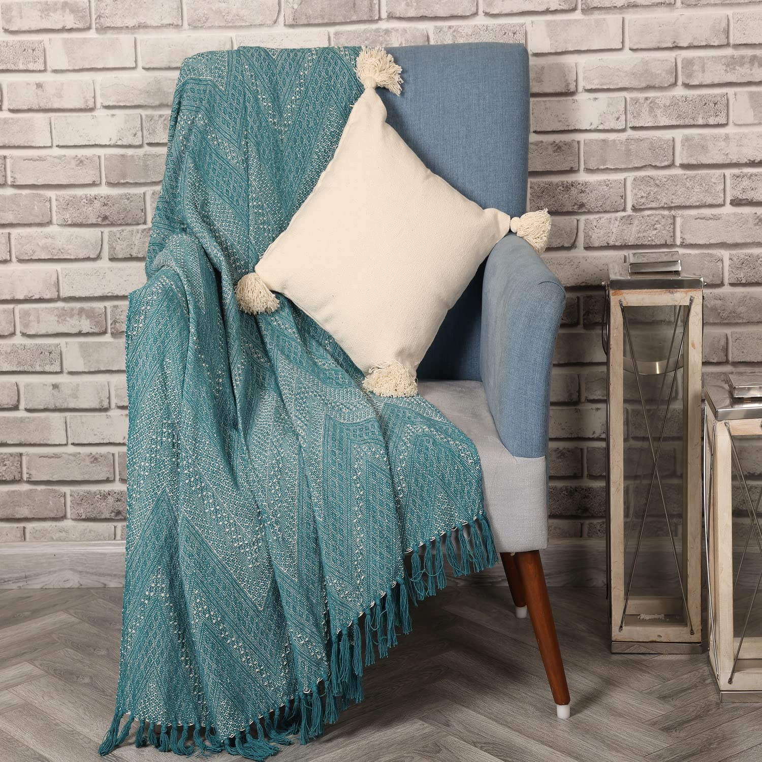 Premium Cotton Indian Throw Blanket - 51x71 Inches Blue Handmade Sofa Cover for Living Room, Bed, Chair | Ideal for Home Decor, Gifts & Outdoor Picnics | Soft Breathable Fabric for All Seasons