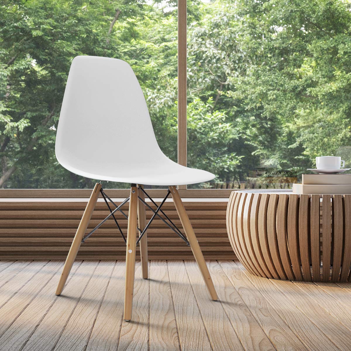 Giantex 4-Piece White Dining Chairs Set - Mid Century Modern Pre-Assembled Kitchen Chairs with Wooden Legs, Armless Plastic Side Chairs for Dining Room, Kitchen, Living Room | Perfect for Small Spaces, Breakfast Nooks & Contemporary Home Decor