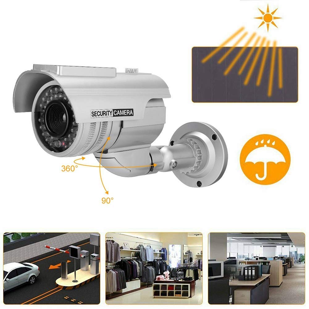 Solar Powered Fake Security Camera with LED Blinking Light - Dummy Bullet Surveillance Camera for Home & Business Outdoor Protection