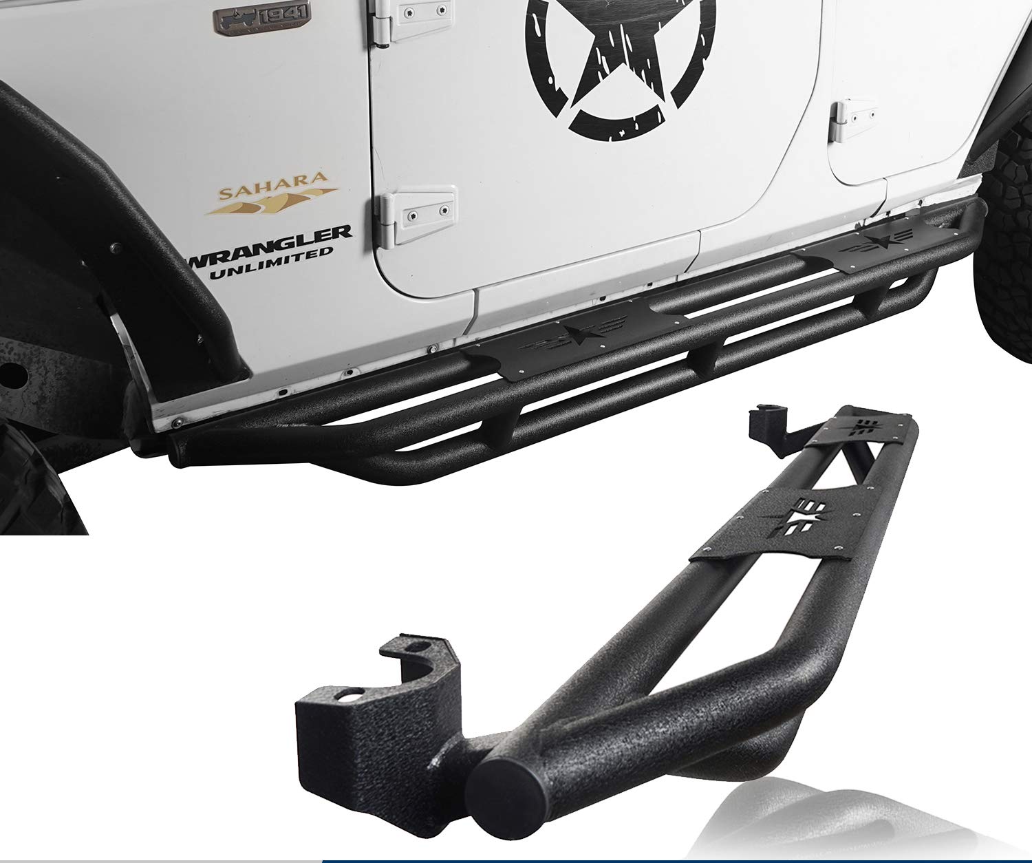 Wrangler Rock Slider Running Boards Side Step Nerf Bars for Jeep Wrangler JK Unlimited 2007-2018 4-Door - Heavy Duty Off-Road Protection & Easy Entry for Adventure & Daily Driving