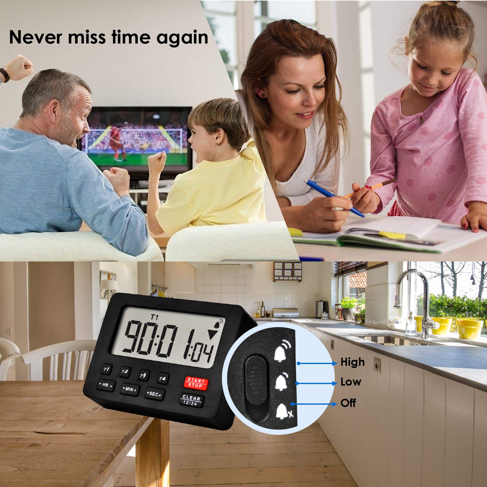 Jayron Digital Countdown Timer with Magnetic Back & Loud Alarm - Kitchen Timer, Stopwatch for Cooking, Baking, Fitness, Workouts, Study & Lab Experiments (Black)