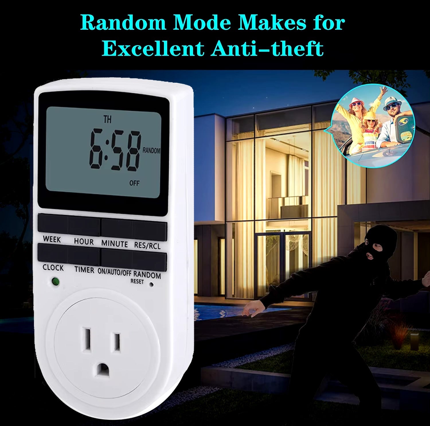Smart Programmable Digital Plug-In Timer with LCD Display - Indoor Use for Lights, Appliances & Holiday Decorations