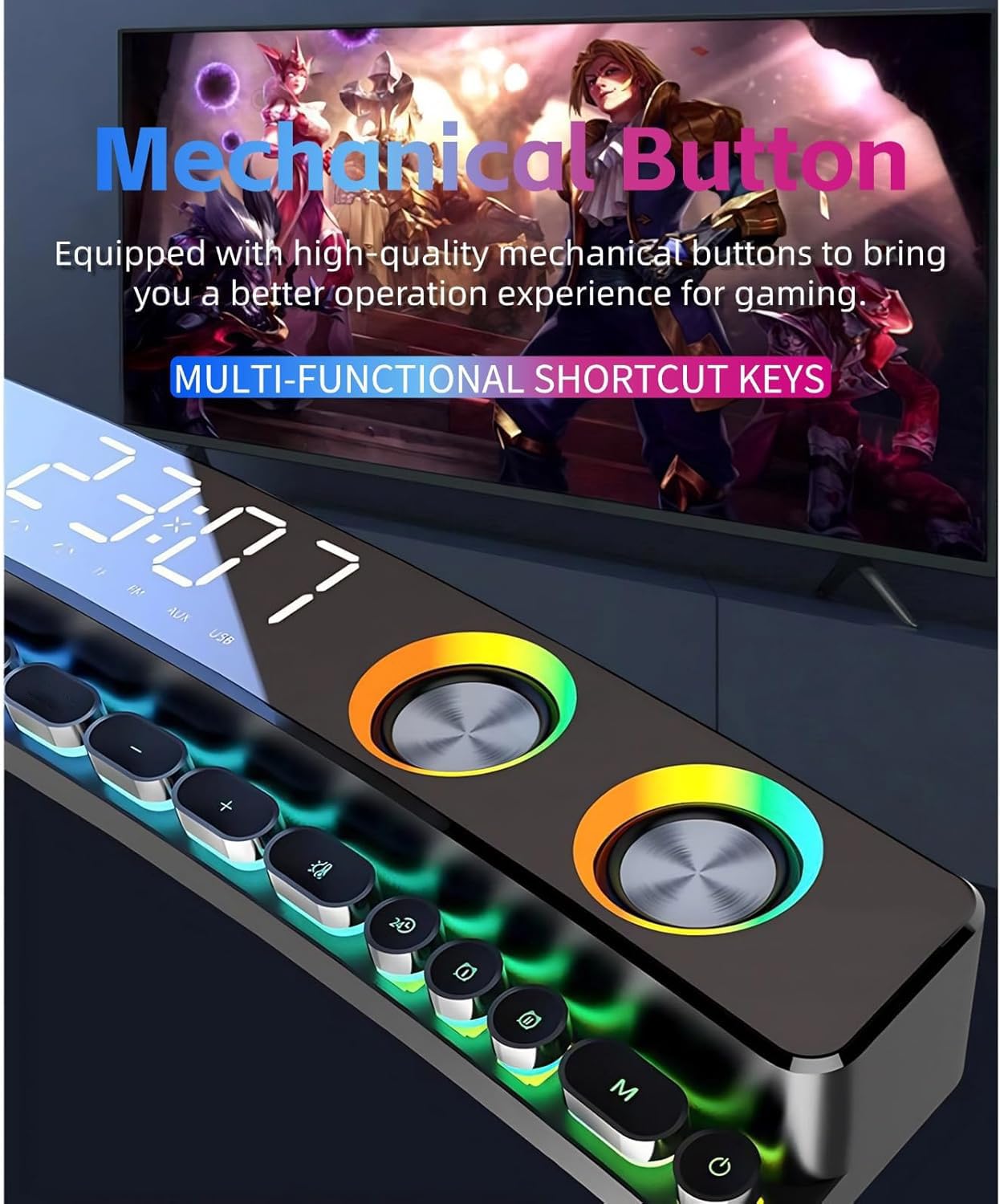 SH39 RGB Gaming Computer Speakers with Subwoofer - Bluetooth PC Speakers for Desktop, Laptop, Monitor, Projector & Phone - Powerful Bass for Gaming, Movies & Music (Black)