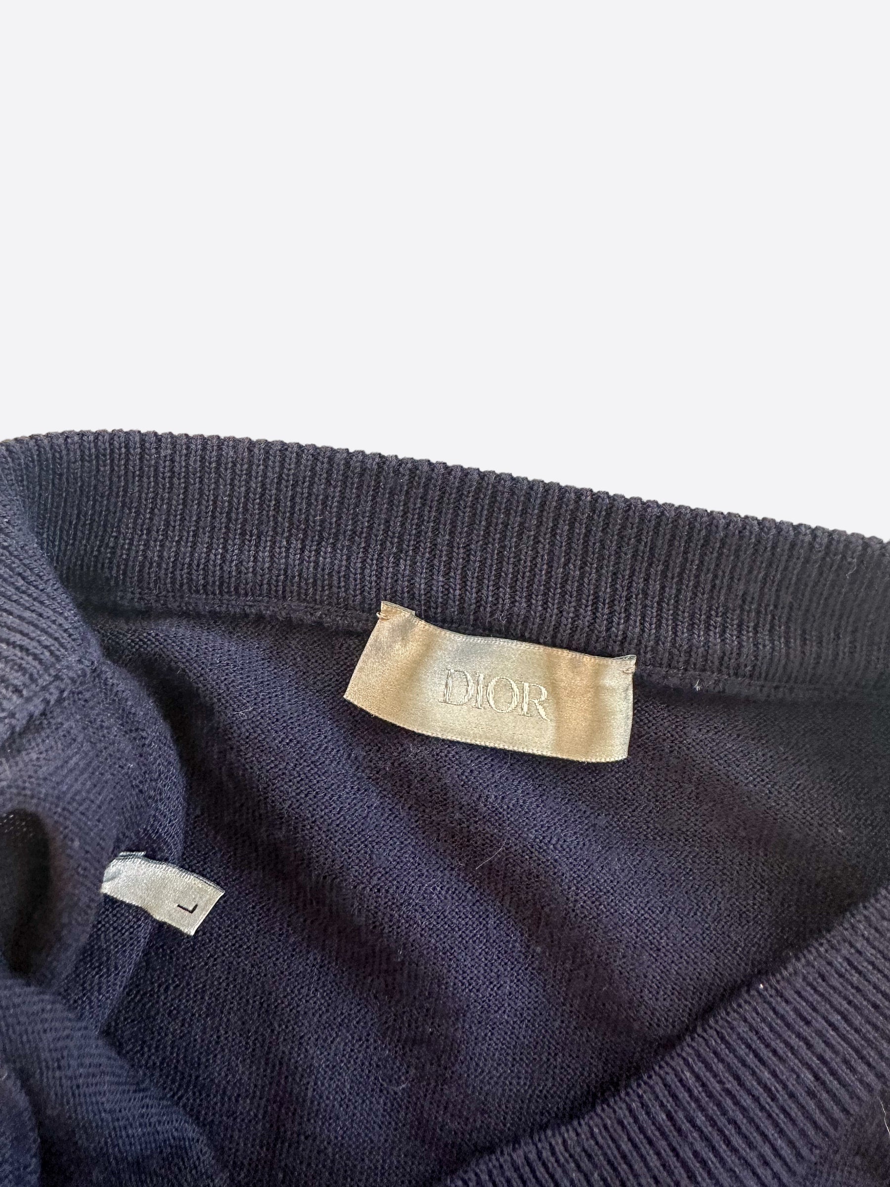 Dior Daniel Arsham Navy Blue Wool Knit Sweater for Men - Luxury Designer Pullover for Winter Fashion & Casual Wear