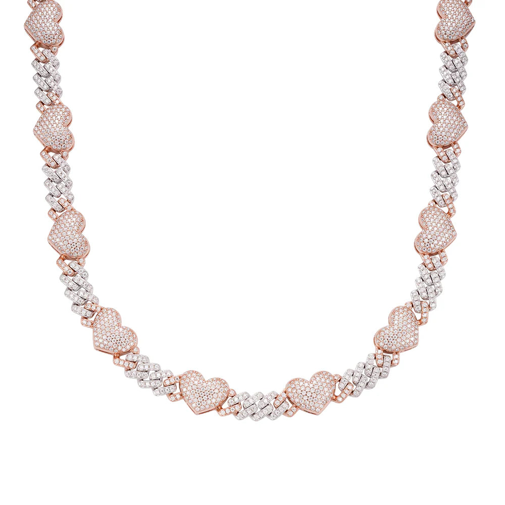 Moissanite Heart Link Necklace 925 Sterling Silver Rose Gold Cuban Chain for Women - Perfect for Valentine's Day, Anniversary & Romantic Gifts