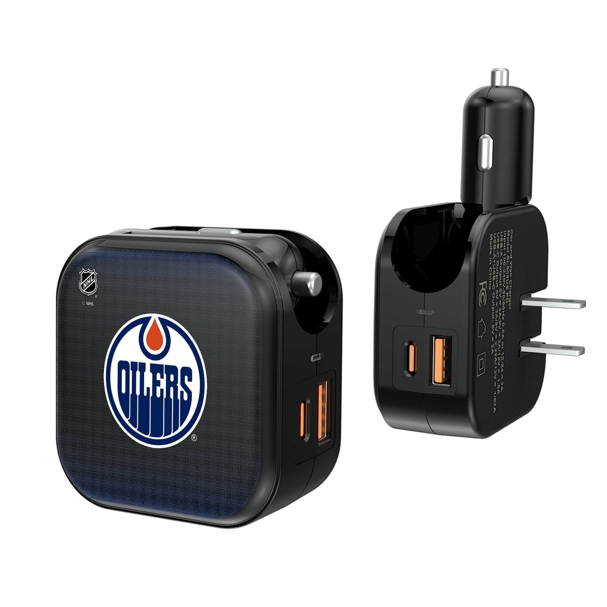 Edmonton Oilers 2-in-1 USB & AC Fast Charger - Dual Port Phone Charger for iPhone & Android - Perfect for Home, Office & Travel