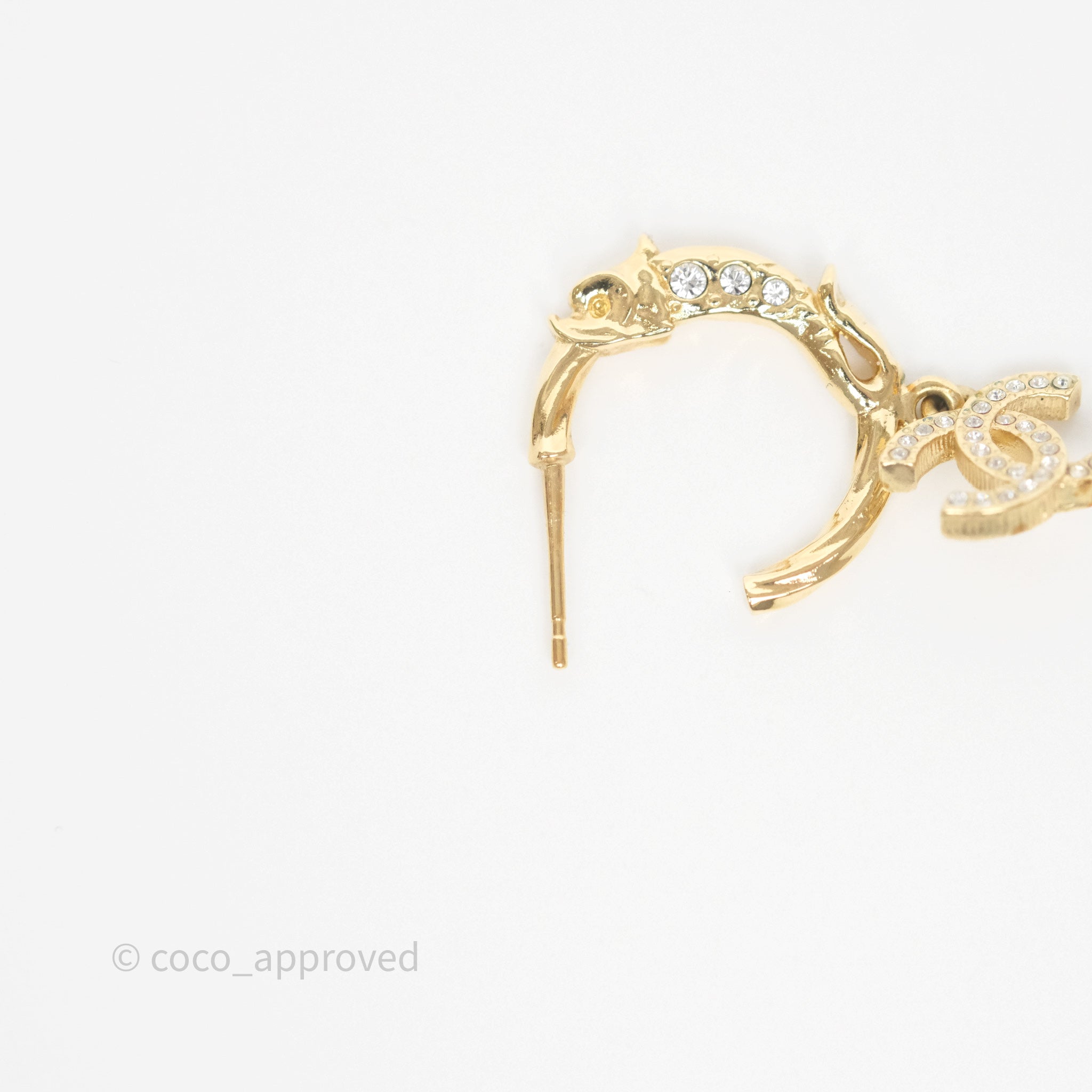 Chanel CC Crystal Hoop Earrings for Women - 23V Gold Tone Luxury Fashion Jewelry - Perfect for Parties, Weddings & Special Occasions