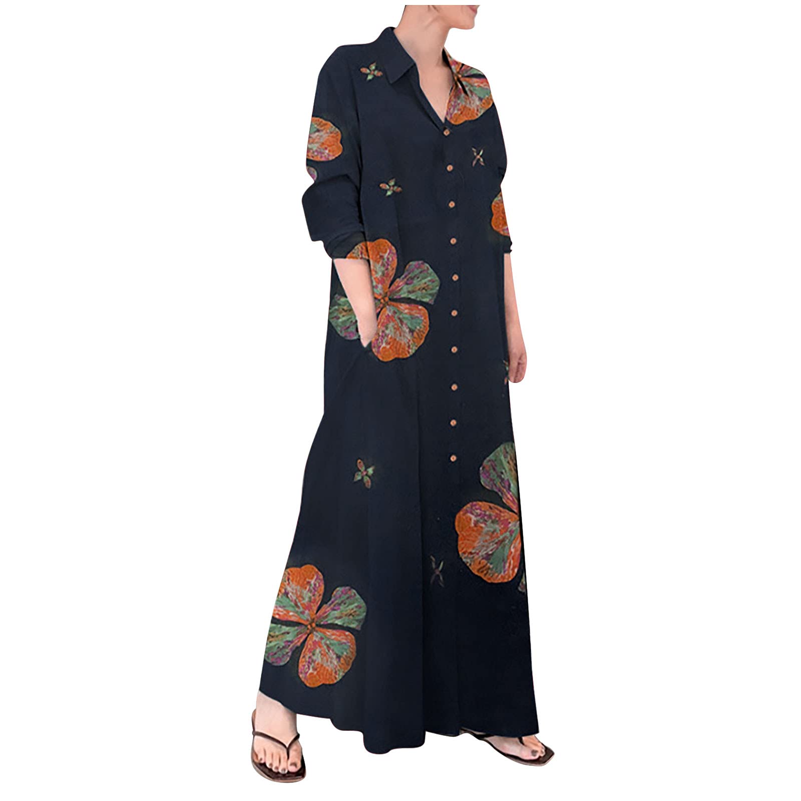 Women's Long Sleeve Button Down Maxi Dress - Lapel Collar Casual Shirt Dress for Spring & Autumn | Perfect for Office Wear, Date Nights & Weekend Outings
