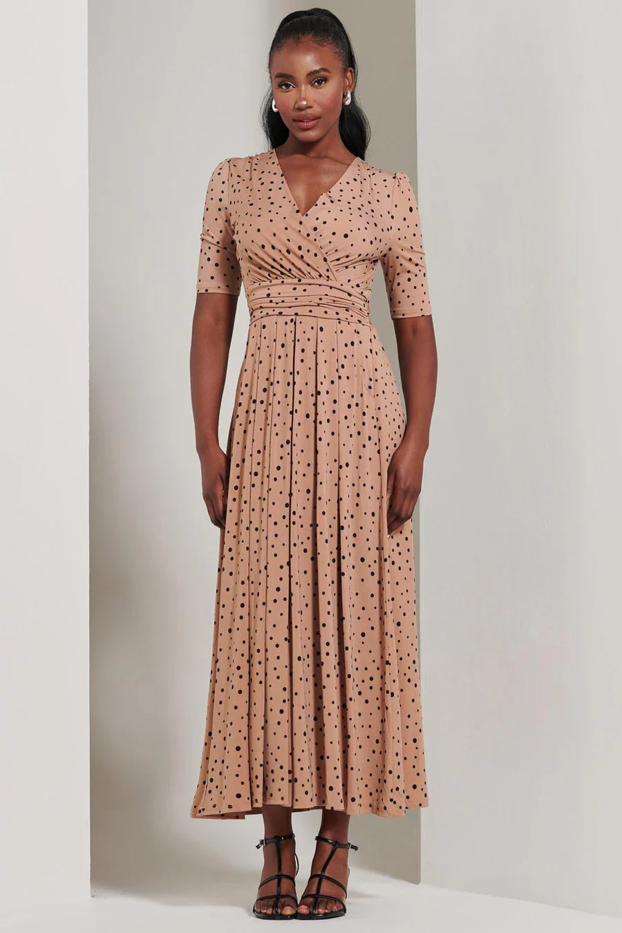 Stylish Half Sleeve Jersey Maxi Dress with Spot Print - Perfect for Summer Outings, Beach Vacations & Casual Wear