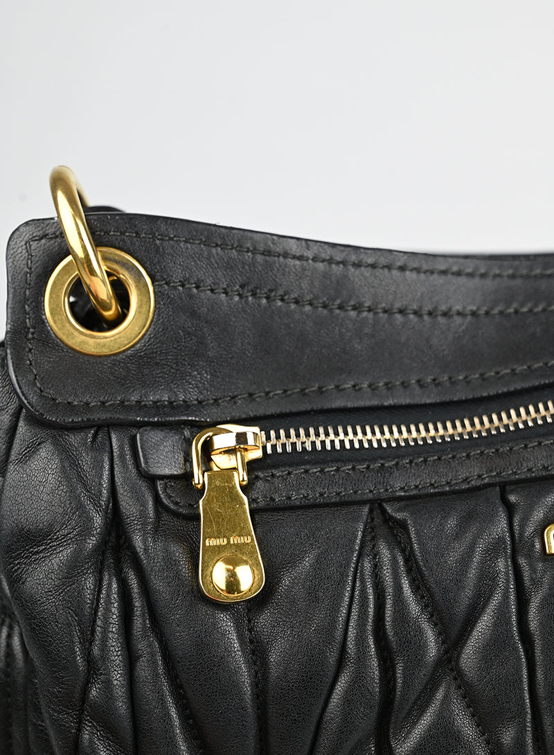 Miu Miu Black Quilted Leather Handbag - Luxury Designer Shoulder Bag for Women, Perfect for Work, Evening Events & Travel