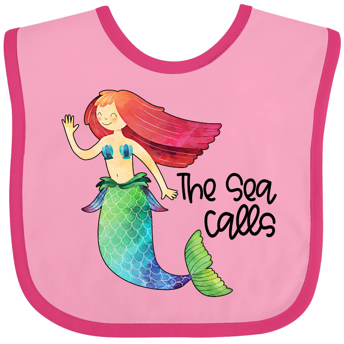 Inktastic The Sea Calls Mermaid with Red Hair Baby Bib - Soft & Absorbent Drool Bib for Infants & Toddlers - Perfect for Feeding, Teething & Playtime at Home or Outdoors