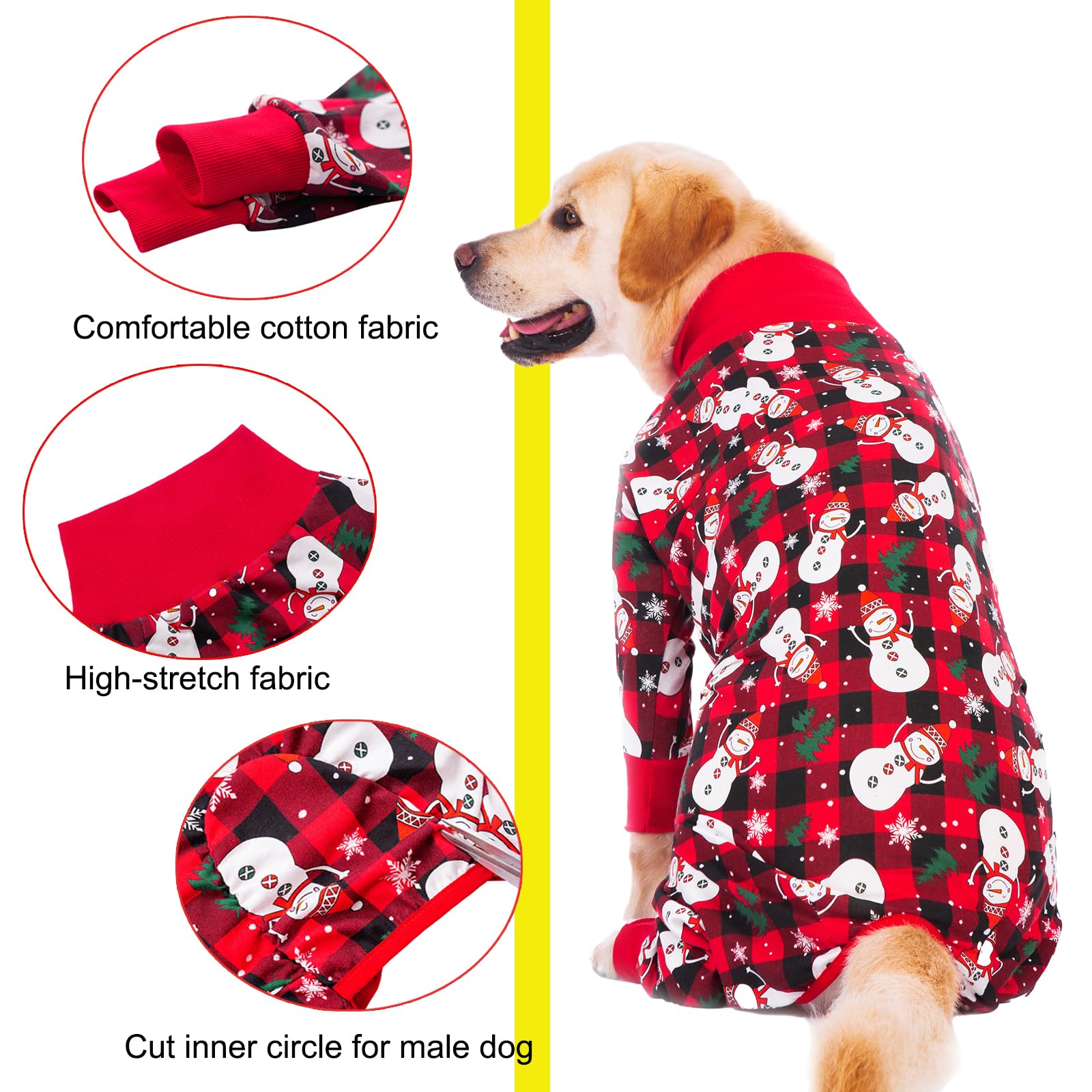 Yeapeeto Dog Recovery Suit After Surgery - Soft Long Sleeve Pet Shirt, Cone Alternative for Large & Medium Dogs - Prevents Licking & Scratching Wounds - Post-Surgery Onesie for Spay/Neuter - Christmas Snowman Design (4XL) - Perfect for Post-Op Care & Comfort at Home