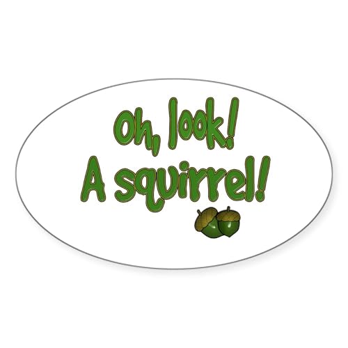 White - Look a Squirrel Oval Sticker