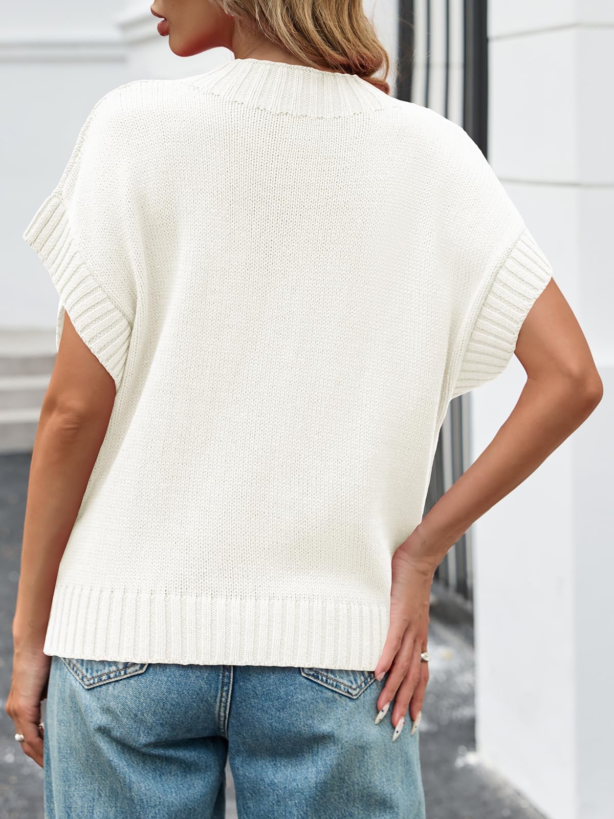 Saodimallsu Women's Heart Print Cropped Sweater - Mock Neck Cap Sleeve Knit Top for Valentine's Day, Date Night & Casual Wear