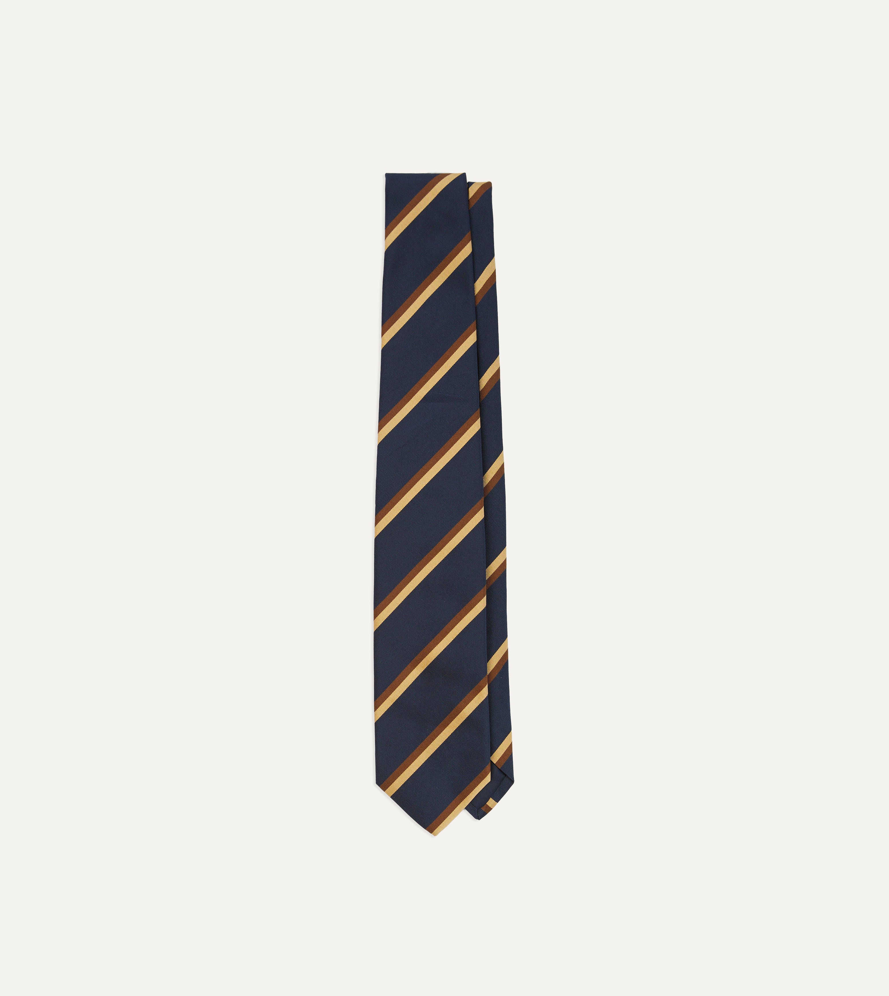 Luxury Gold Navy Brown Double Stripe Mogador Silk Tipped Necktie - Perfect for Weddings, Business Meetings & Formal Events