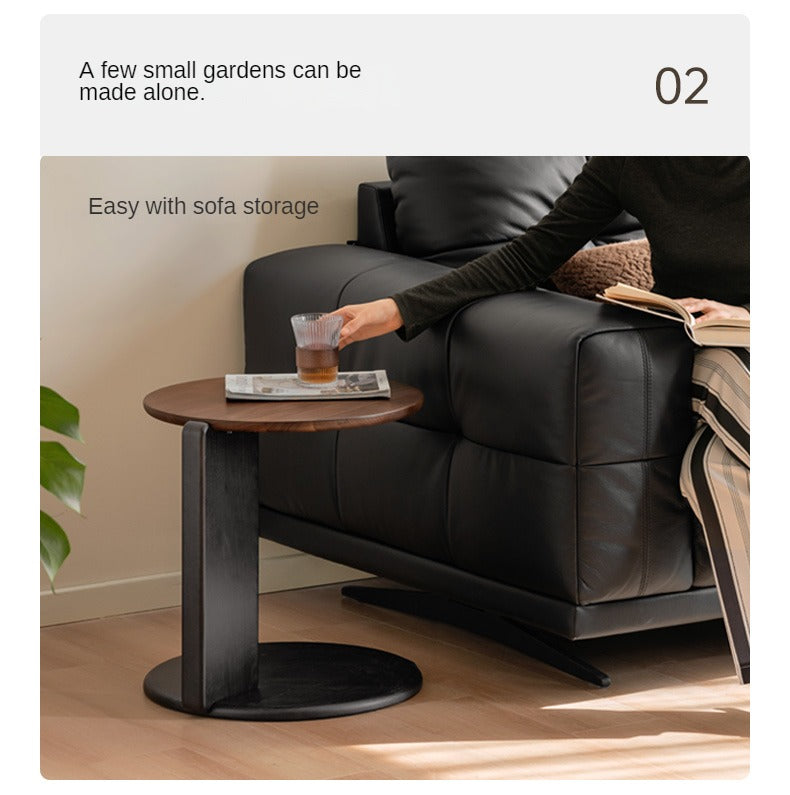 Solid Black Walnut Round Coffee Table - Italian Light Luxury Style for Living Room, Lounge & Office Decor